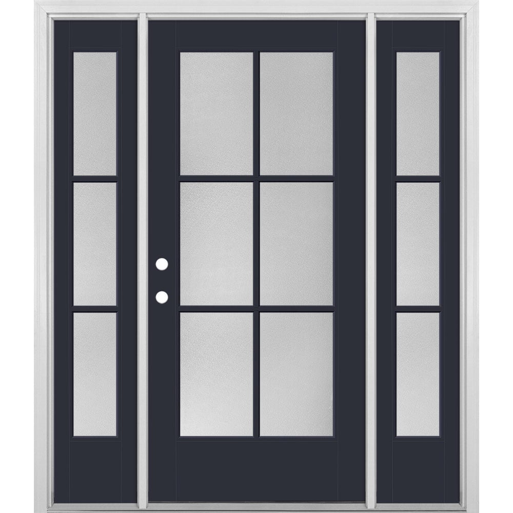 Masonite 1524382 60-in x 80-in x 4-9/16-in Fiberglass Full lite Right-hand inswing Eclipse Painted Prehung Front Door with Sidelights with Brickmould Insulating core