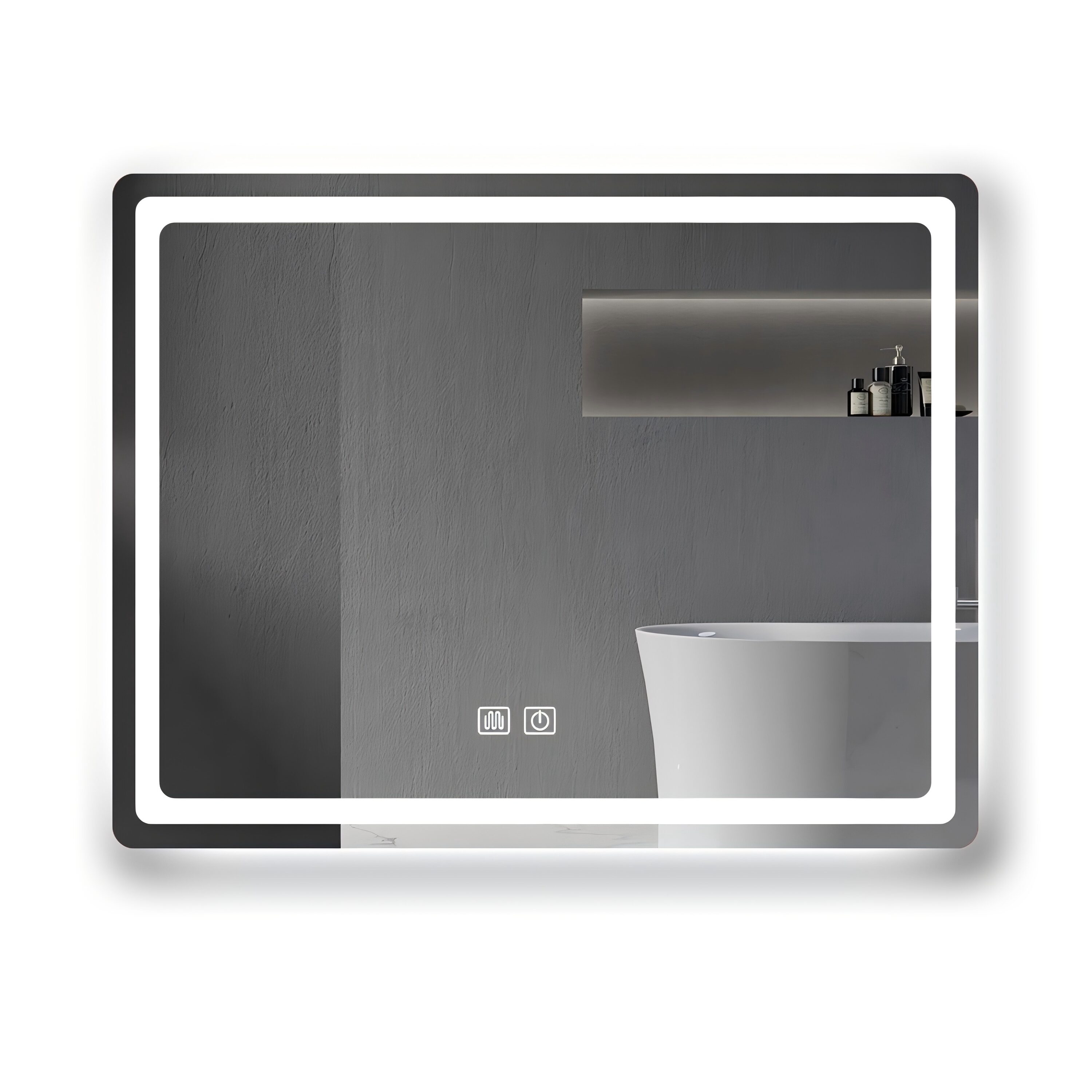 Forclover YOAE41255SL 31.5-in x 23.62-in Polished Frameless Rectangle Dimmable LED Lighted Fog Free Bathroom Vanity Mirror ( White )