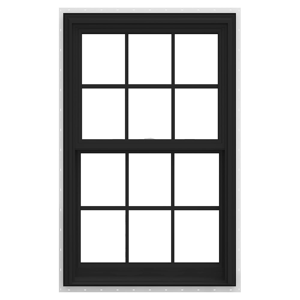 JELD-WEN LOWOLJW240200033 V-2500 29-1/2-in x 47-1/2-in Bronze White Vinyl New construction Double Hung Window Low-E argon Double Pane Glass with Grids (Full Screen Included)