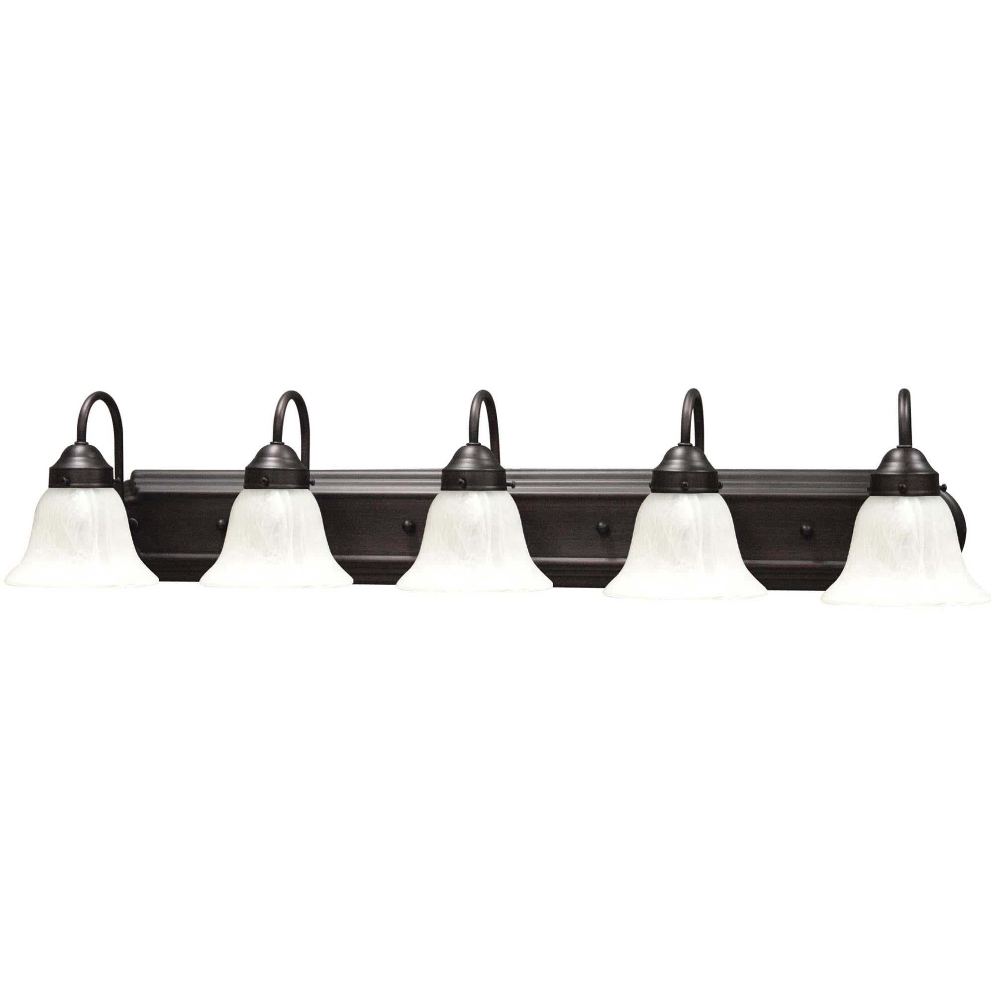 Minster Antique Bronze 5-Light Vanity Fixture with Alabaster Glass