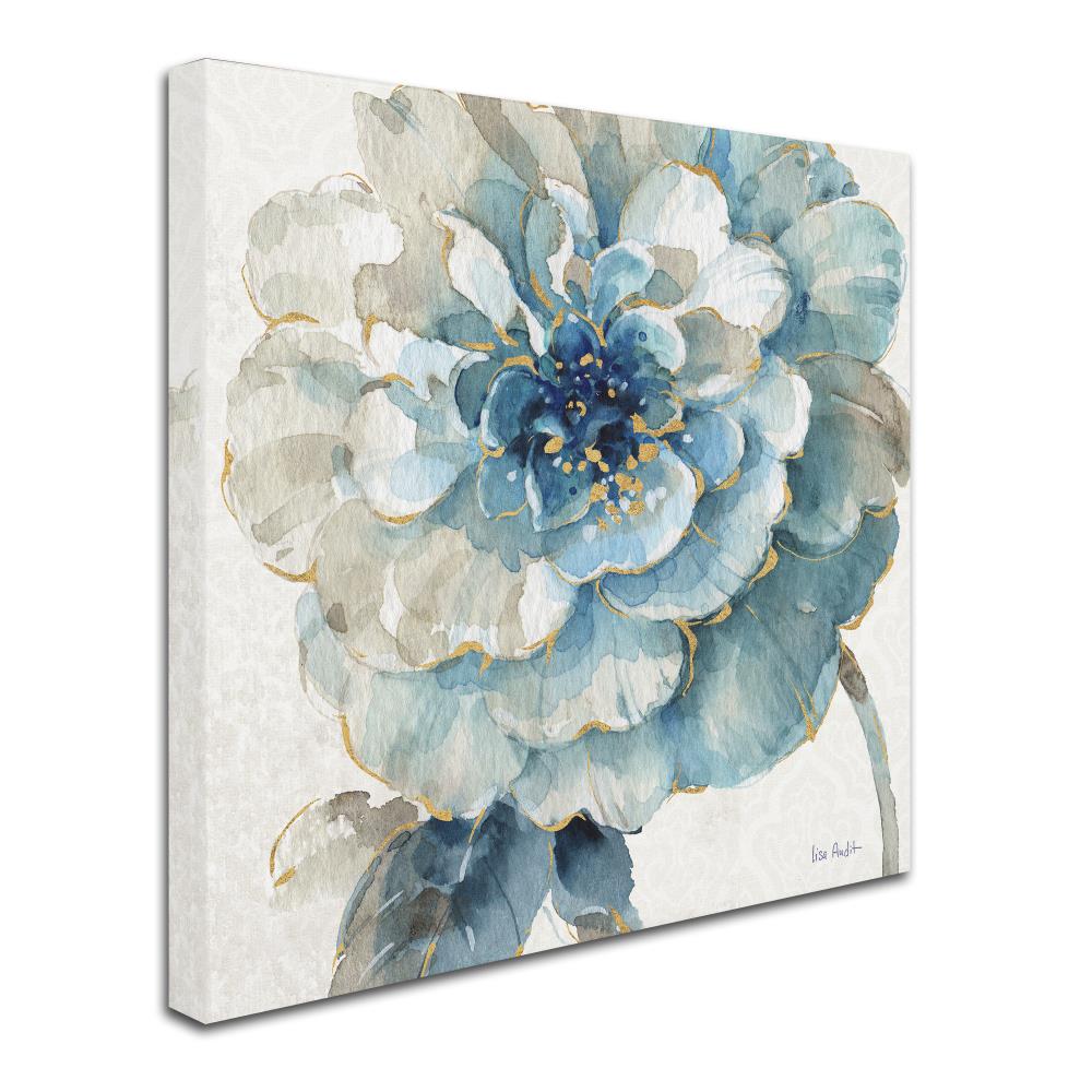 Large Blue and Gold Floral Canvas Print for Nursery