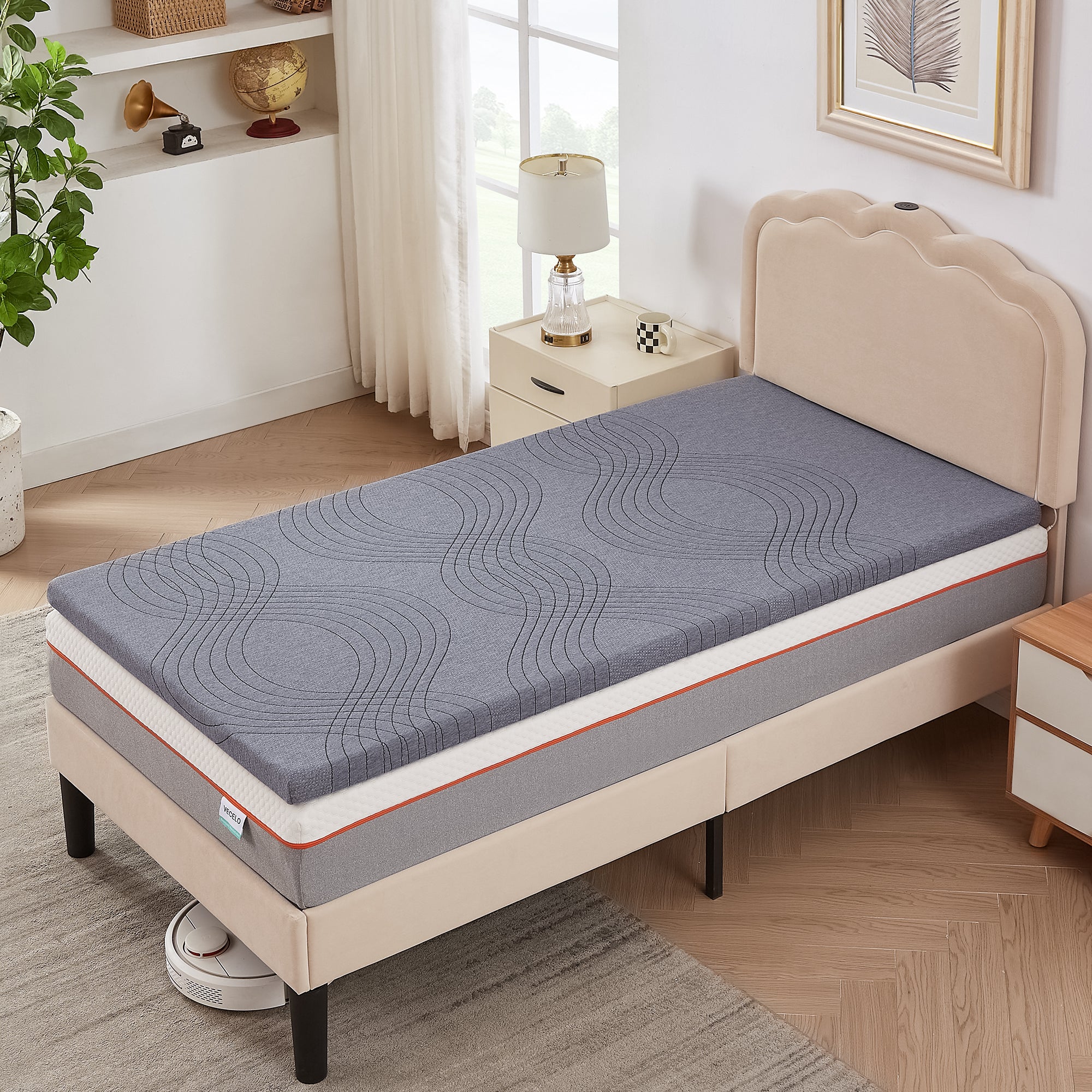 Vecelo LOE-MT08-TXL01-WHT Gel Infused Memory Foam Mattress Topper Twin XL Size 2 Inch Fresh Cooling Mattress Pad with Washable Cover for Twin XL Mattress