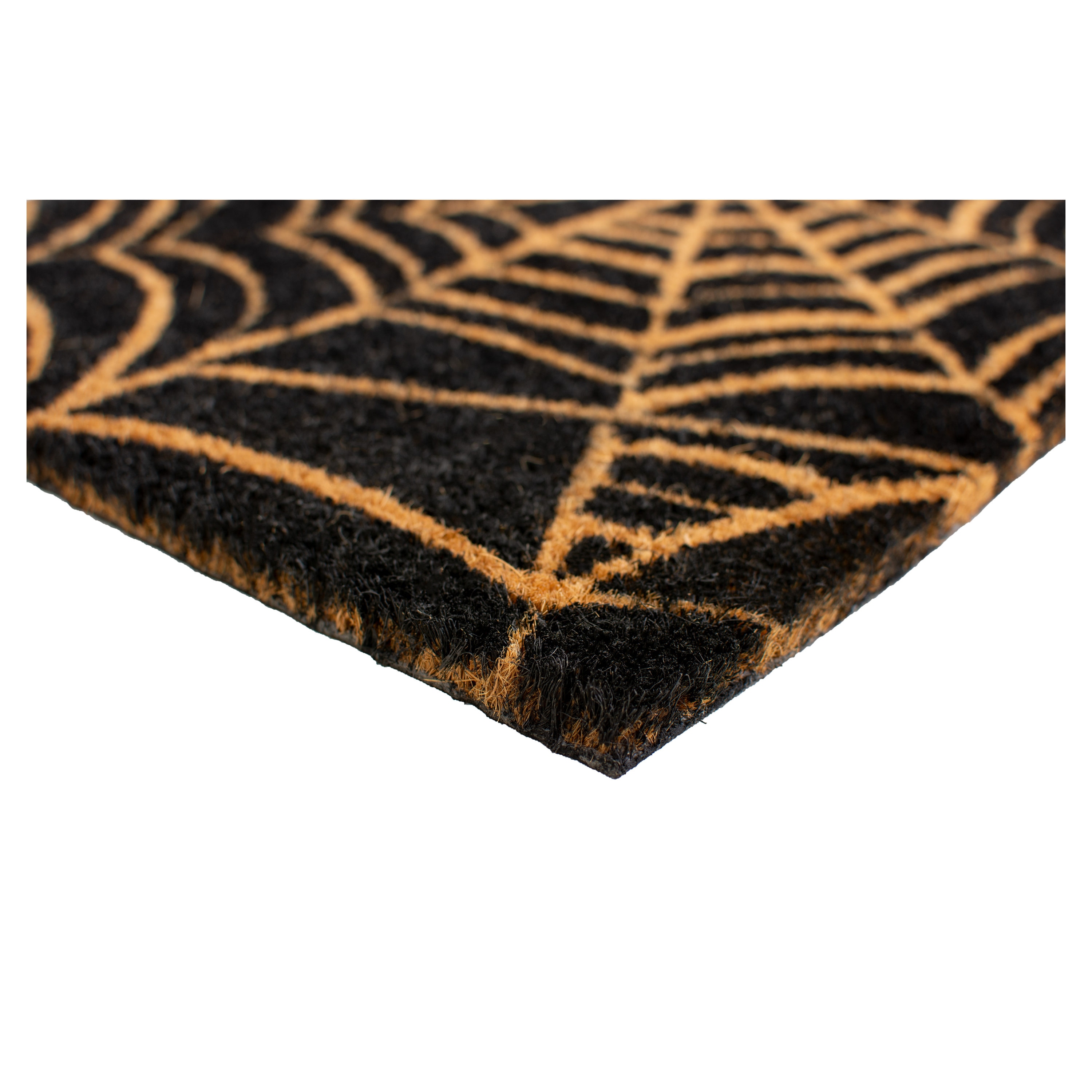 Natural and Black Coir Spider Web Outdoor Doormat 17" x 29"