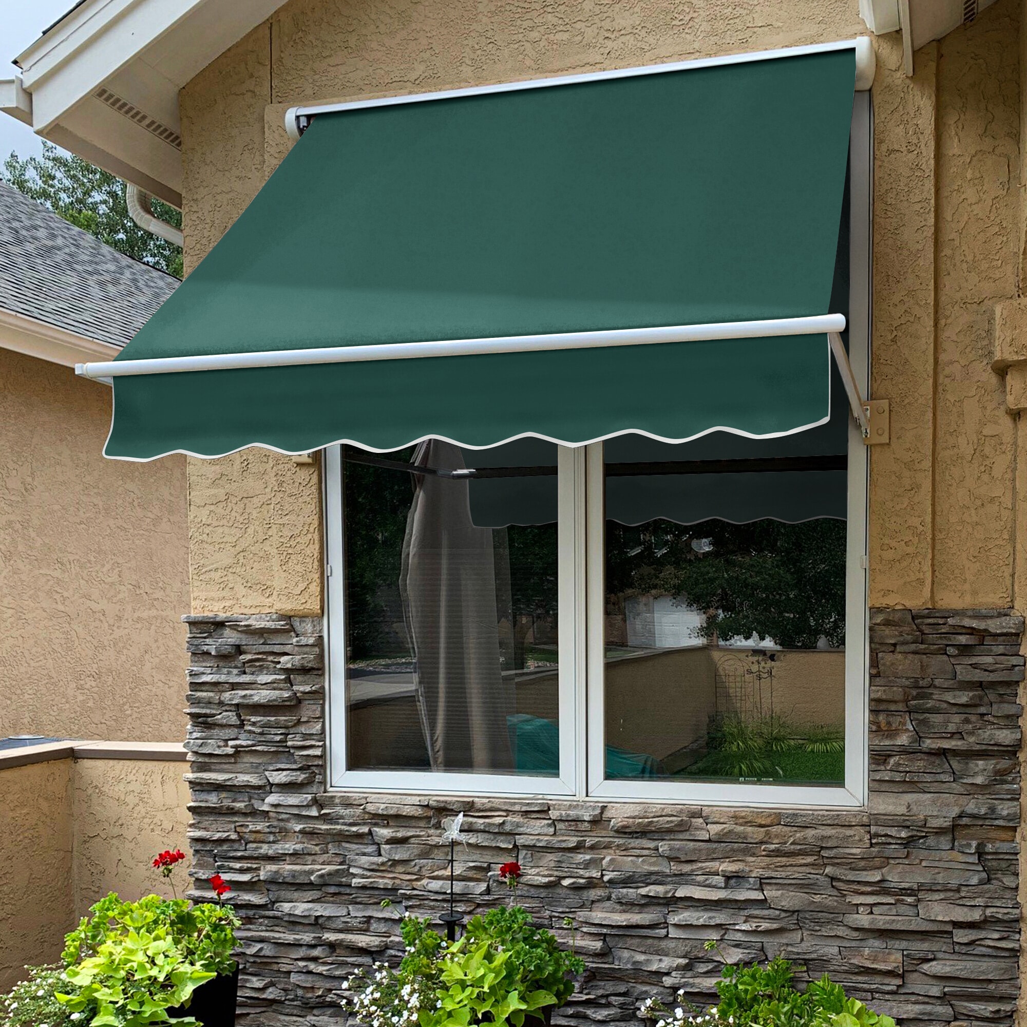 Awntech MS8-L-F Mesa 100.5-in Wide x 24.0-in Projection x 24.0-in Height Fabric Forest Solid Manual Retractable Window/Door Awning