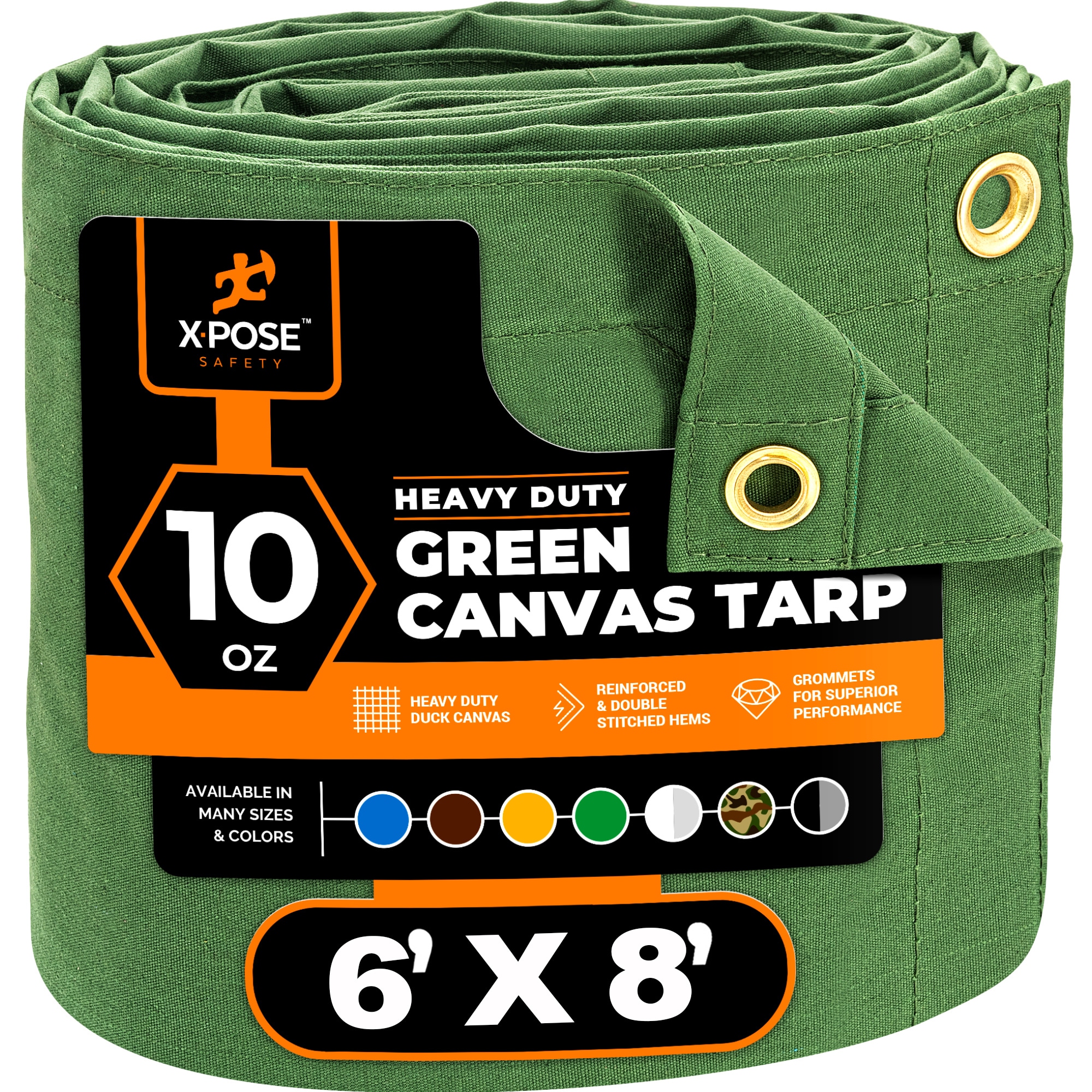 XPOSE SAFETY CTG10-68-X 6-ft x 8-ft Green Commercial Canvas 14-mil Tarp
