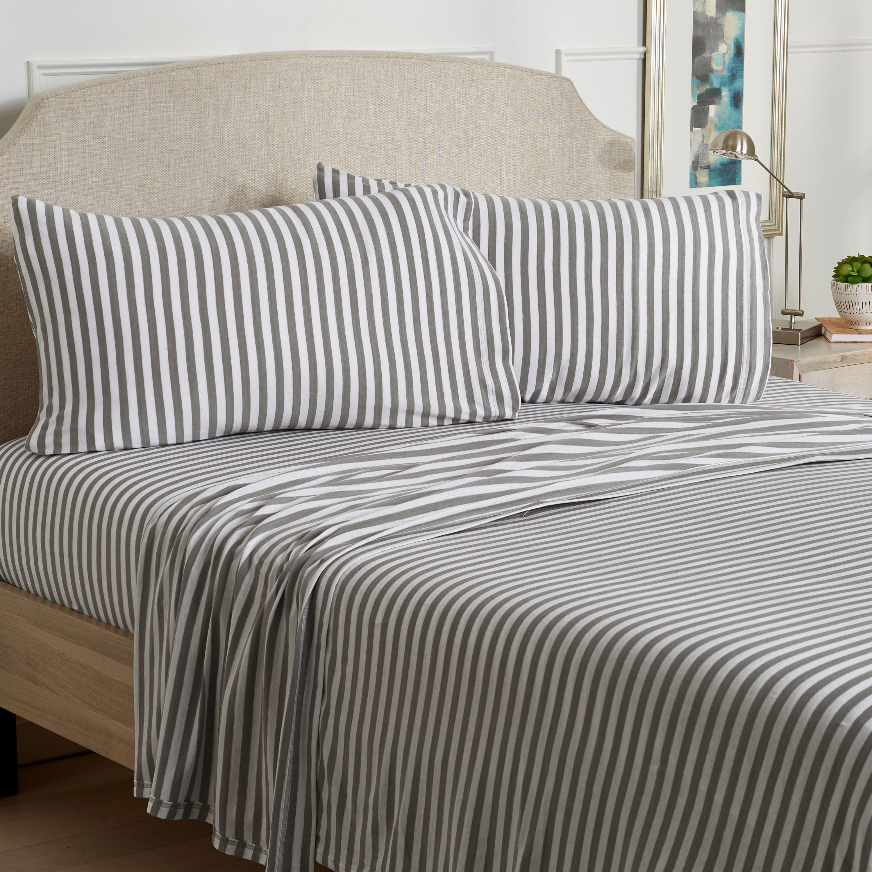 NY Loft SoHo Twin 250-Thread Count Cotton Blend Charcoal Stripe 3-Piece ...