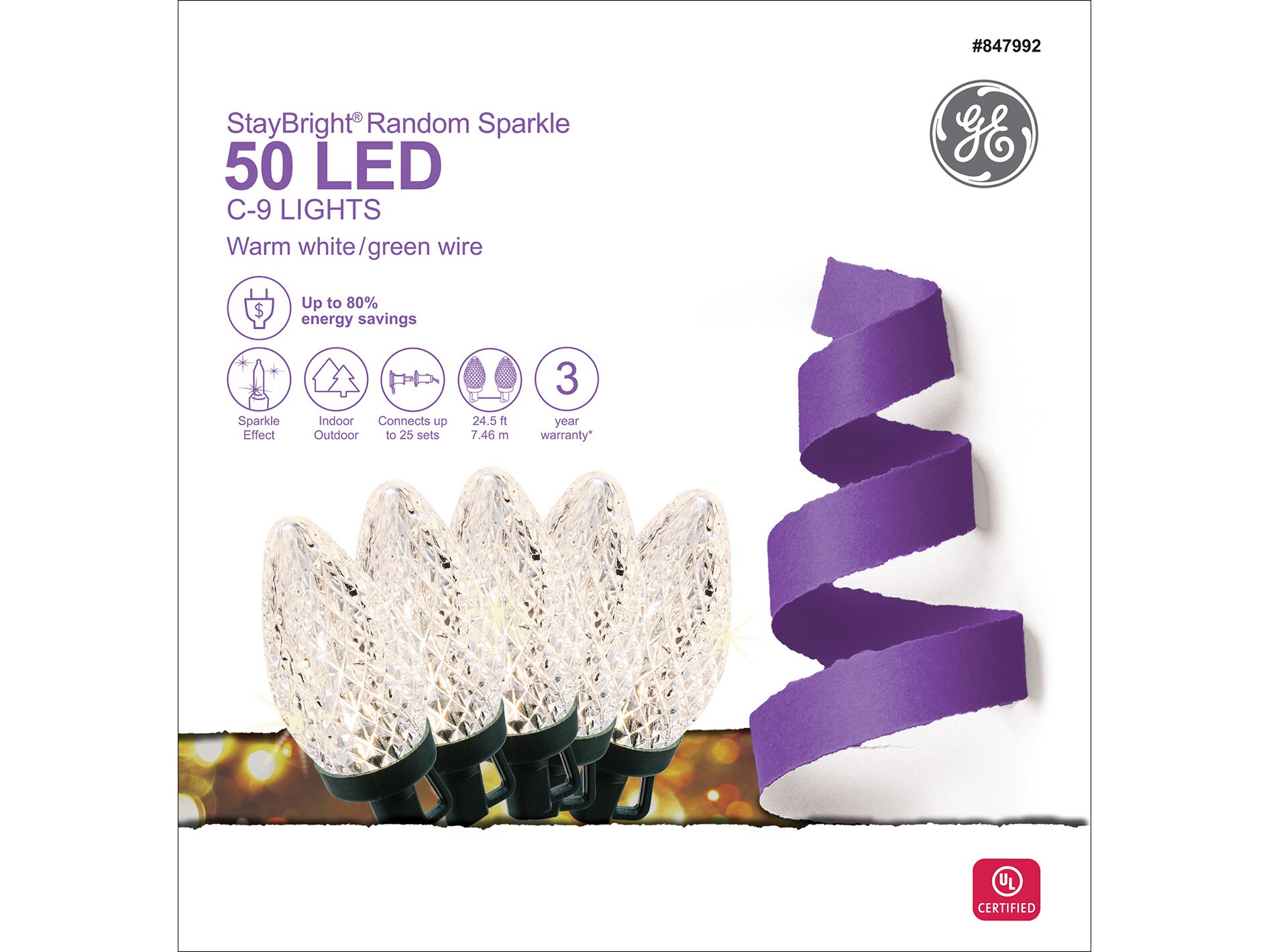 GE StayBright 50-Count 24.5-ft Sparkling White LED Plug-In