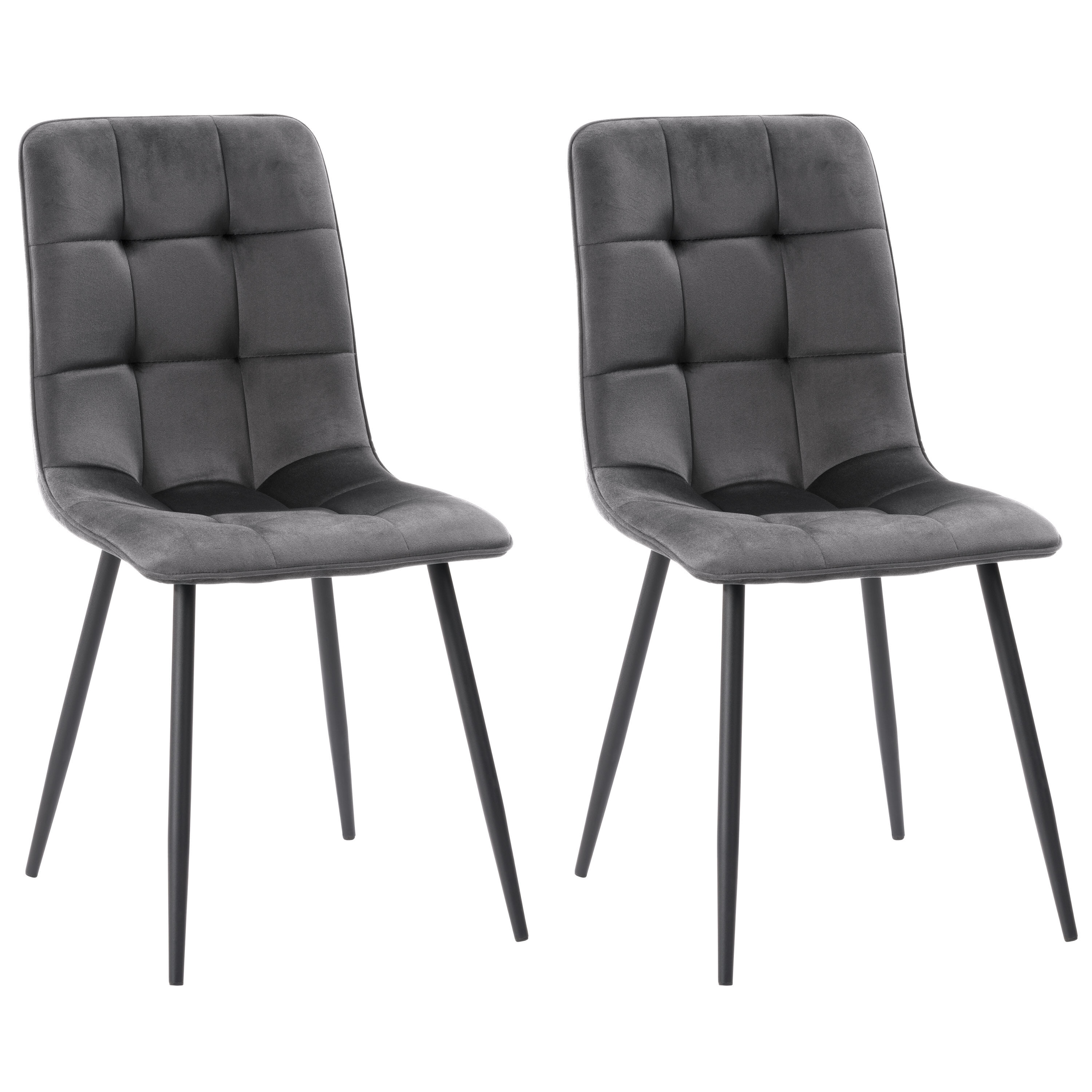Nash Medium Grey Velvet Side Chair With Black Legs in Gray | - CorLiving DDW-301-C