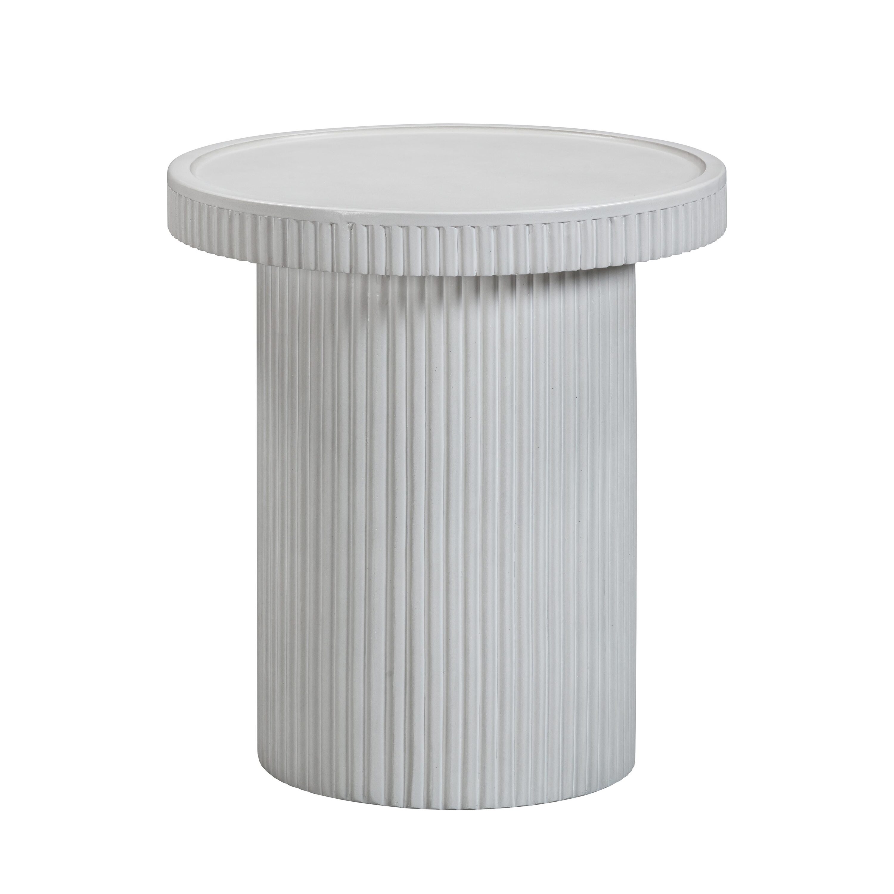 White Ribbed Concrete Round Side Table 17.8" x 19.8"