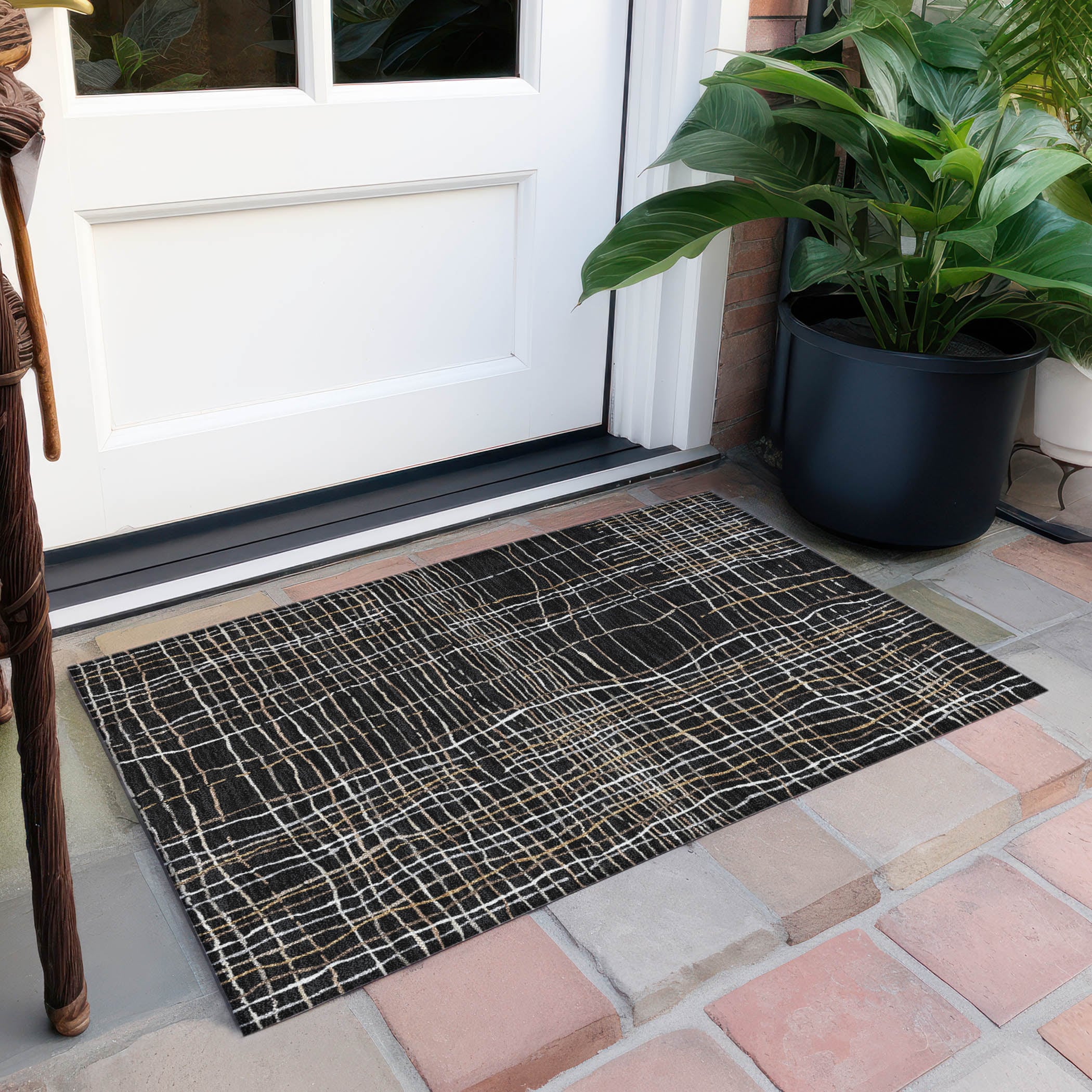 Black and White Synthetic Flat Woven Washable Rug, 20" x 30"