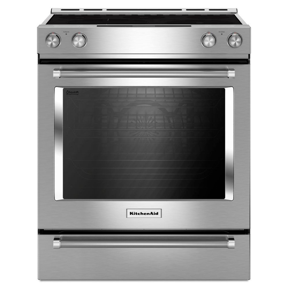 KitchenAid 30-in Glass Top 5 Elements 7.1-cu ft Self-Cleaning Convection  Oven Slide-in Electric Range (Stainless Steel) in the Single Oven Electric  Ranges department at