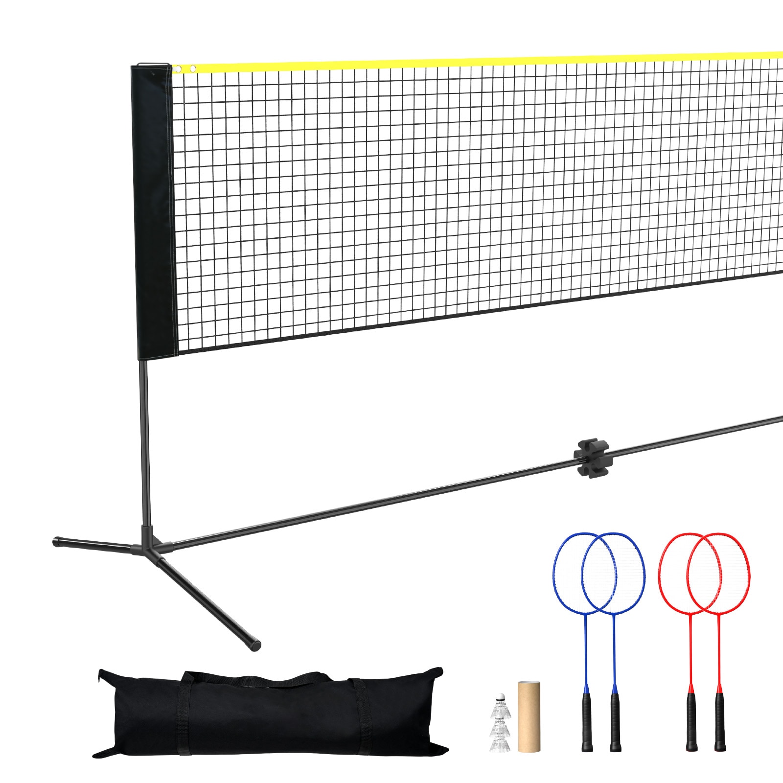 VEVOR SCZCGDZYMQWG05360V0 Badminton Net  Height Adjustable Volleyball Net  20ft Wide Foldable Pickleball Net  Portable Tennis Net Set with Poles  Stand  Bag  Rackets  Nylon Shuttlecocks  Kid Backyard Indoor Outdoor Use