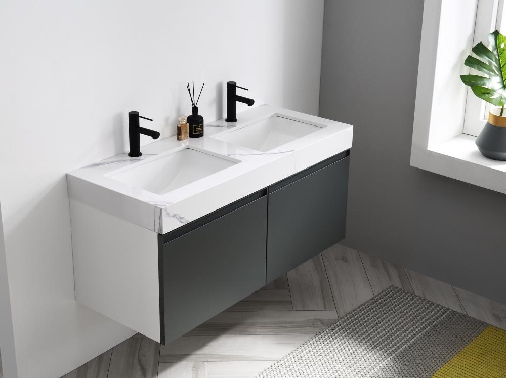 CARTISAN Design Erato 48-in Dark Gray Undermount Double Sink Floating Bathroom Vanity with White Quartz Top | VAMANDG48WMQZ