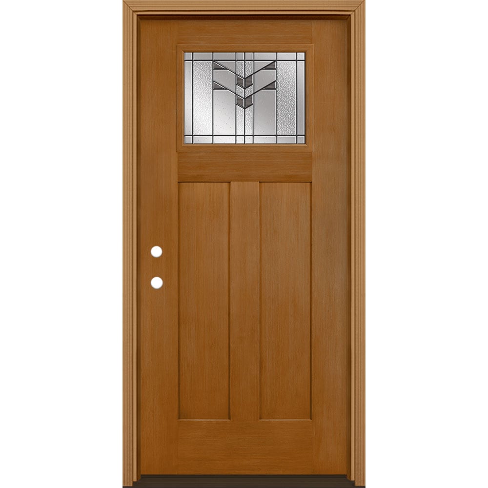 Masonite 3420312 Frontier 36-in x 80-in x 4-9/16-in Fiberglass Craftsman Right-hand inswing Oakcrest Stained Prehung Front Door with Brickmould Insulating core