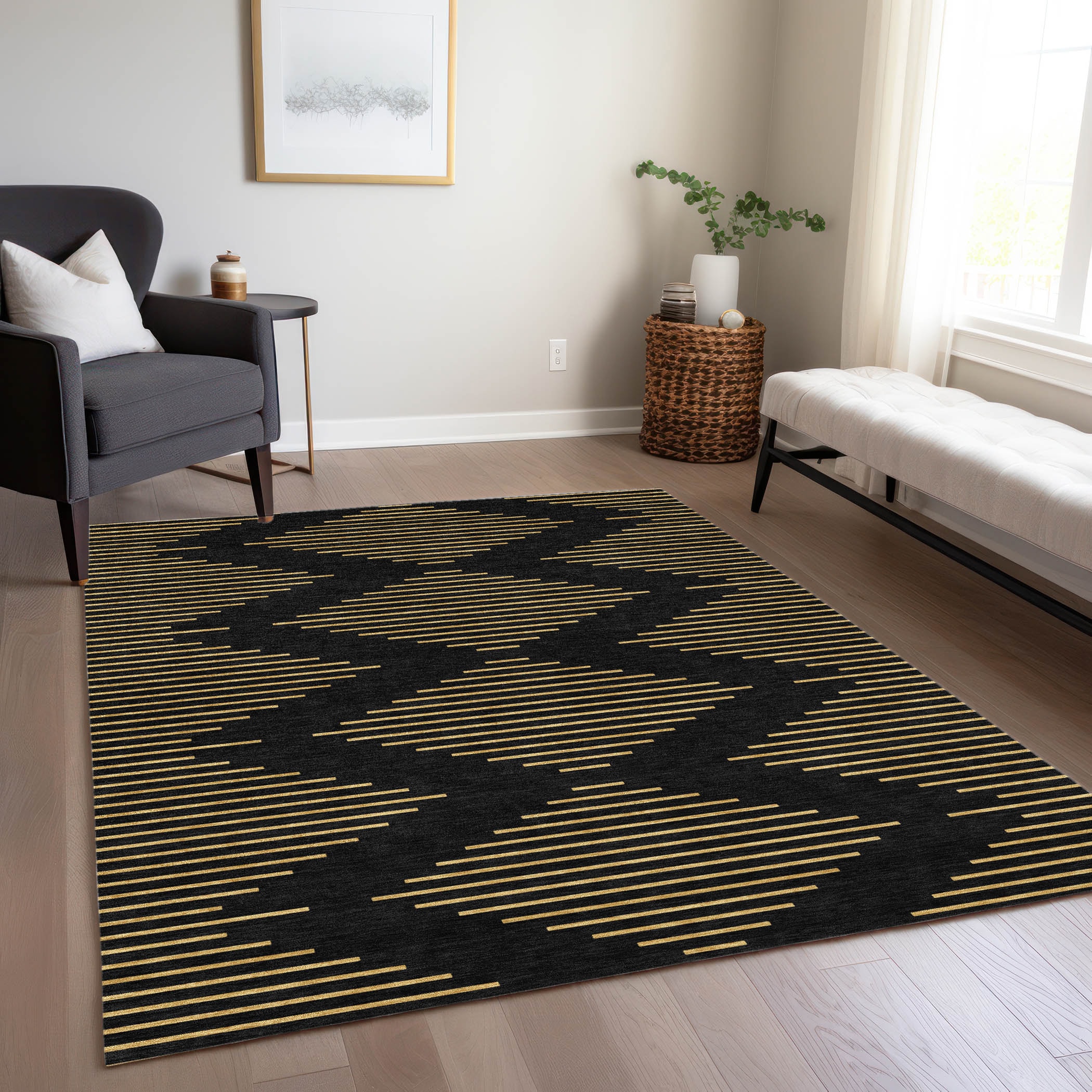 Addison Rugs ACN1017BK3X5 Chantille ACN1017BK 3 x 5 (ft) Polyester Black Rectangular Indoor/Outdoor Geometric Machine washable Area rug