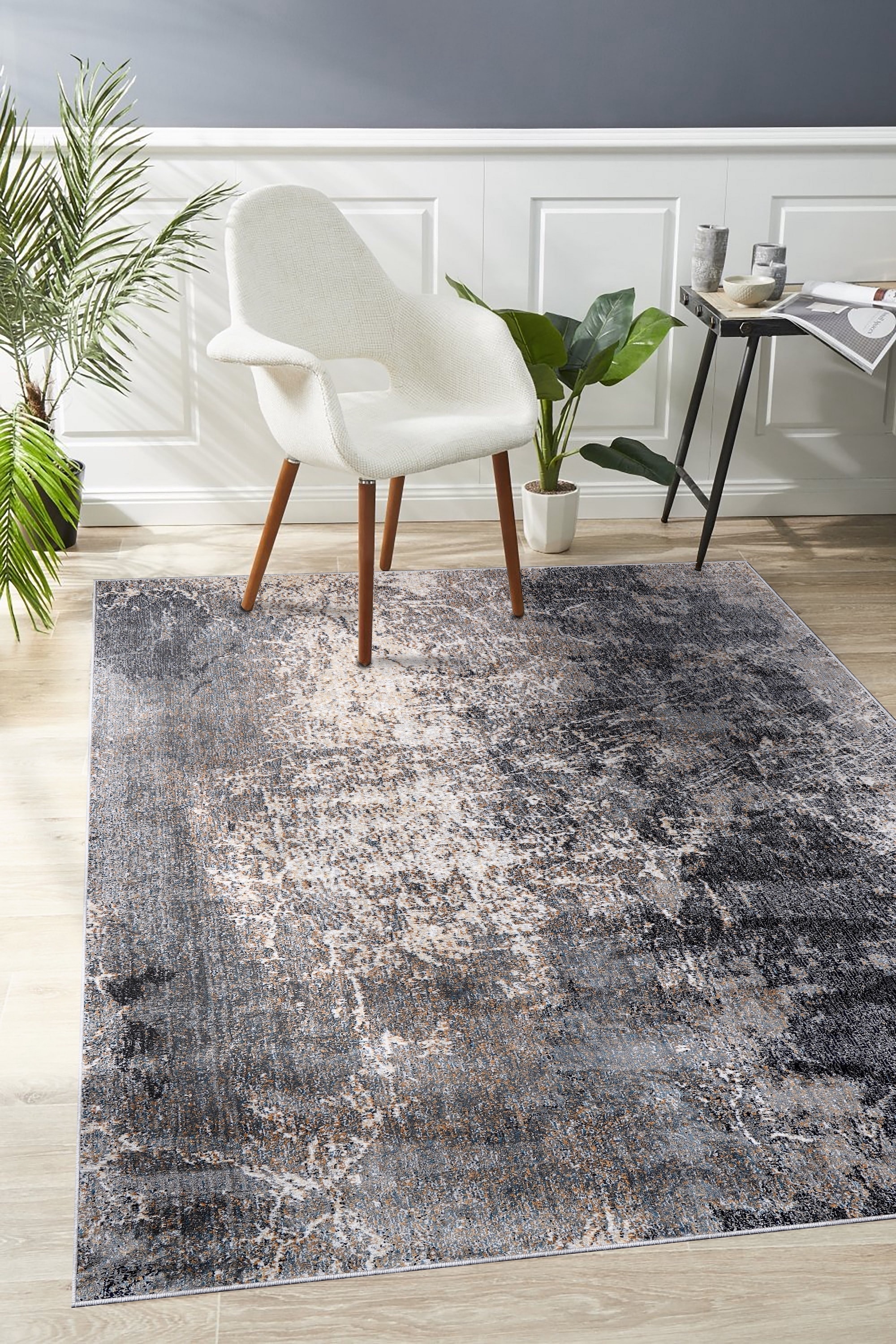 MDA Rugs ER0858 Eros 5 x 7 (ft) Polyester Gray/Dark Blue Rectangular Indoor Abstract Area rug