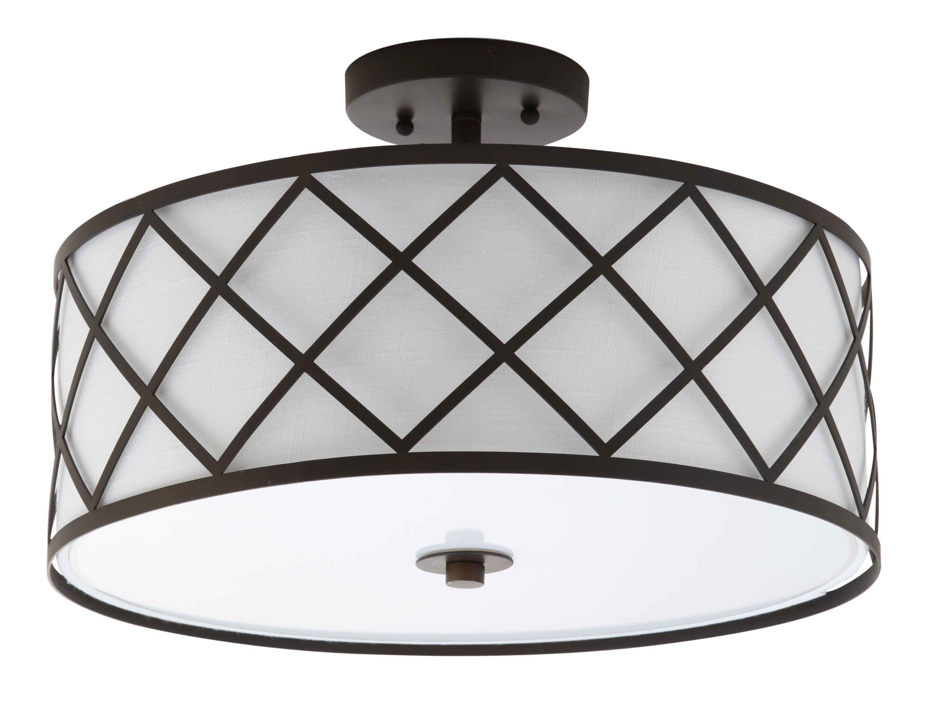 Transitional Elegance 16.75" Drum Flush Mount in Oil Rubbed Bronze with White Linen Shade