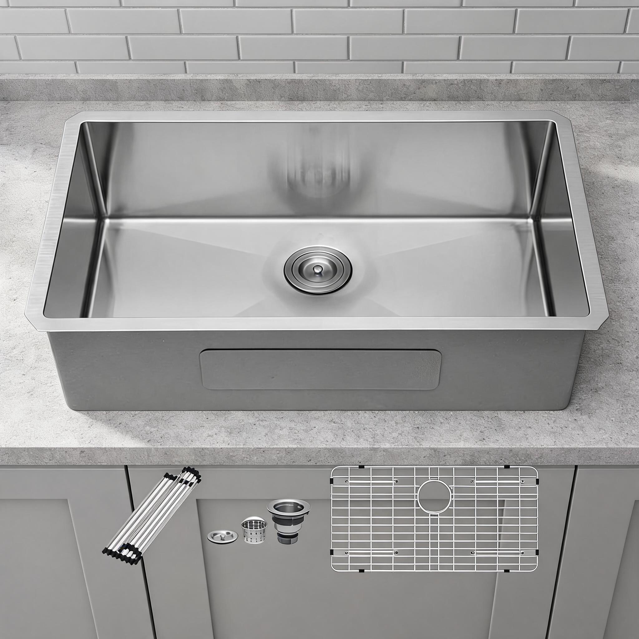 Watnature  Undermount Deep Single Bowl Kitchen Sink 16 Gauge Stainless Steel 33 times 19 times 9 Inch