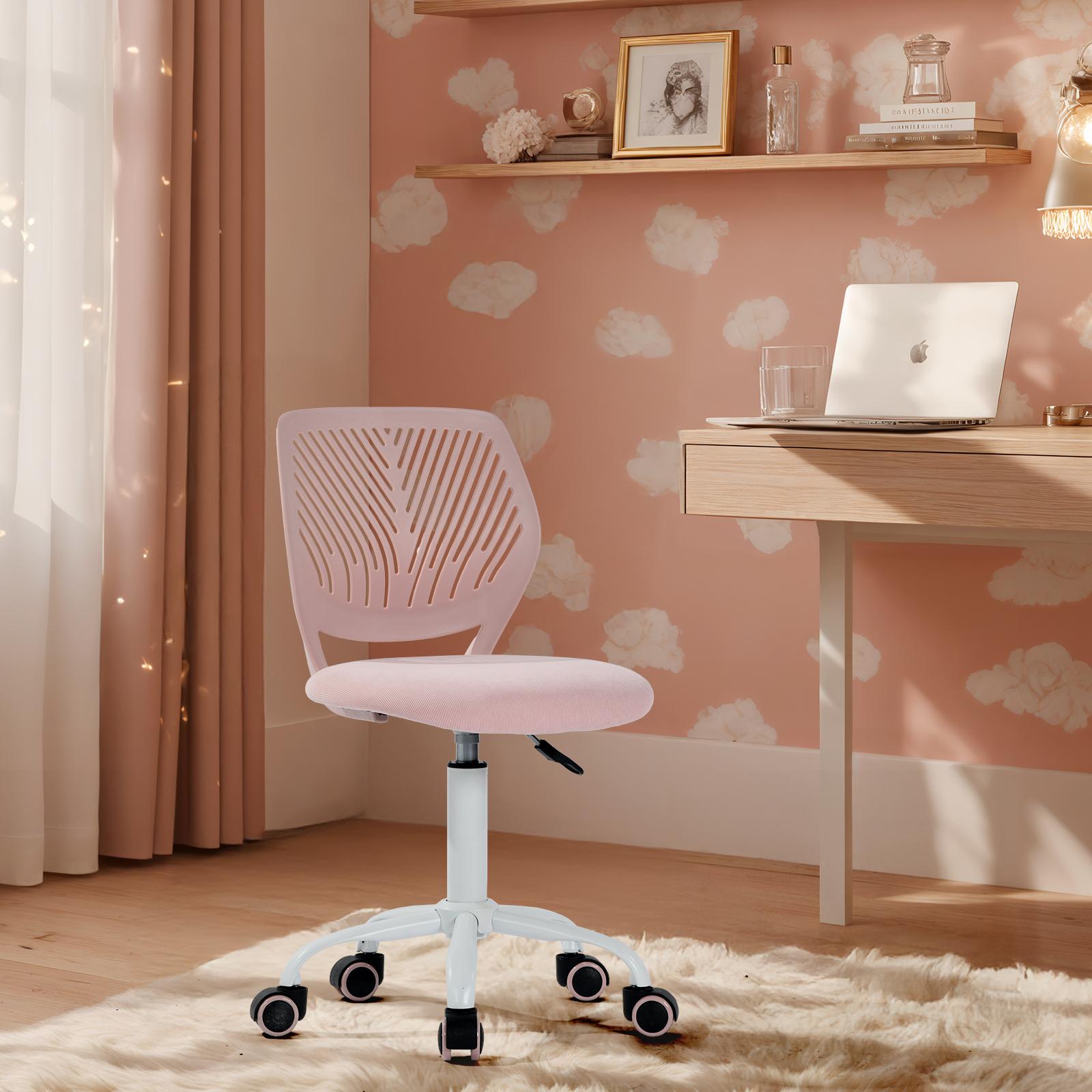 Homy Casa CARNATION PINK VNEW Carnation Fabric Adjustable Height Ergonomic Office Chair in Blush Pink with Breathable Back Swivel Study Computer Chair