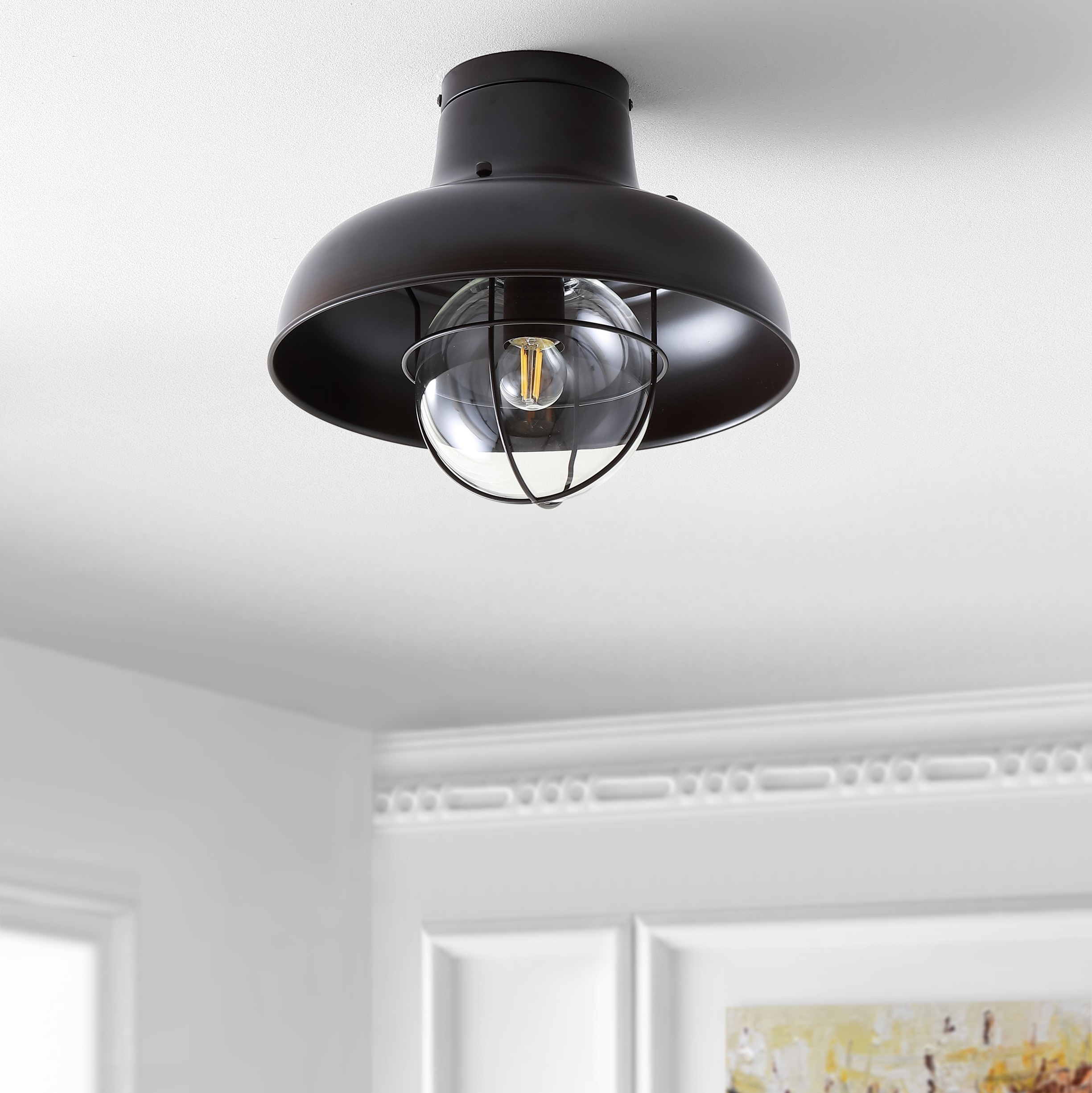 Cameron 13" Rustic Bronze Clear Glass LED Semi-Flush Mount
