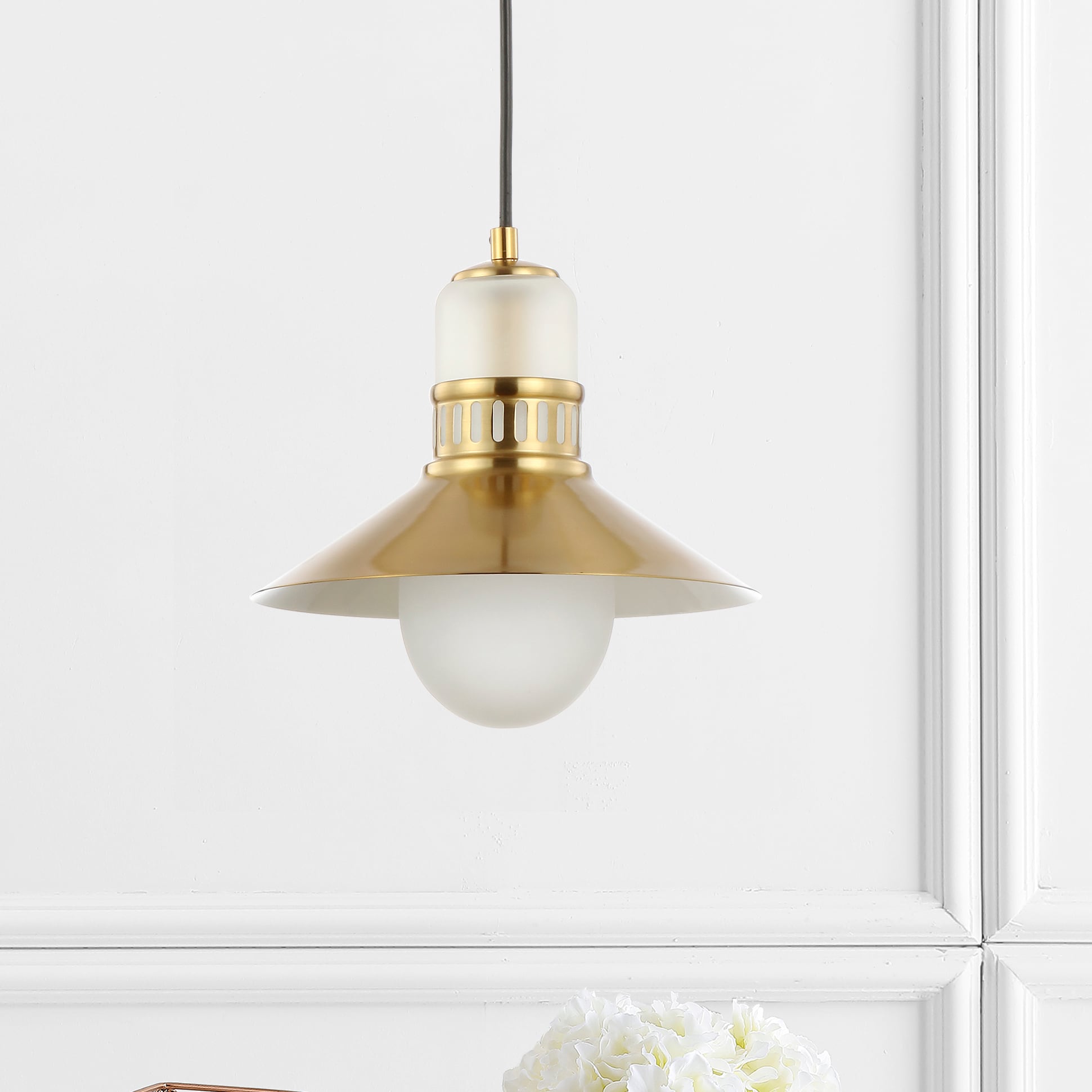 Colin 9.75" Brass Gold Adjustable LED Glass Globe Pendant