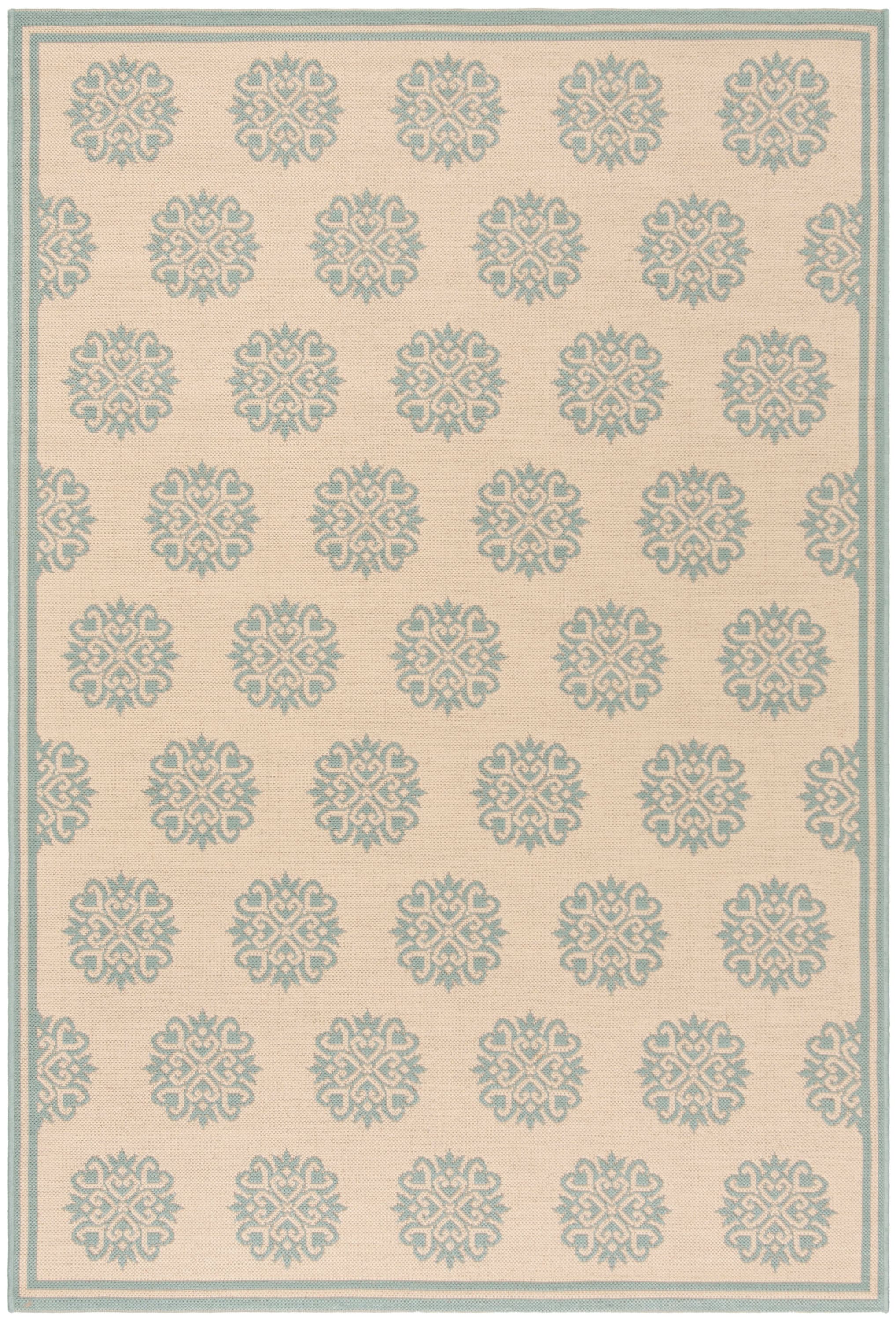 Safavieh BHS181L-5 Beach House Zelda 5 x 8 (ft) Loomed Polypropylene Cream/Aqua Rectangular Indoor/Outdoor Abstract Farmhouse/Cottage Area rug