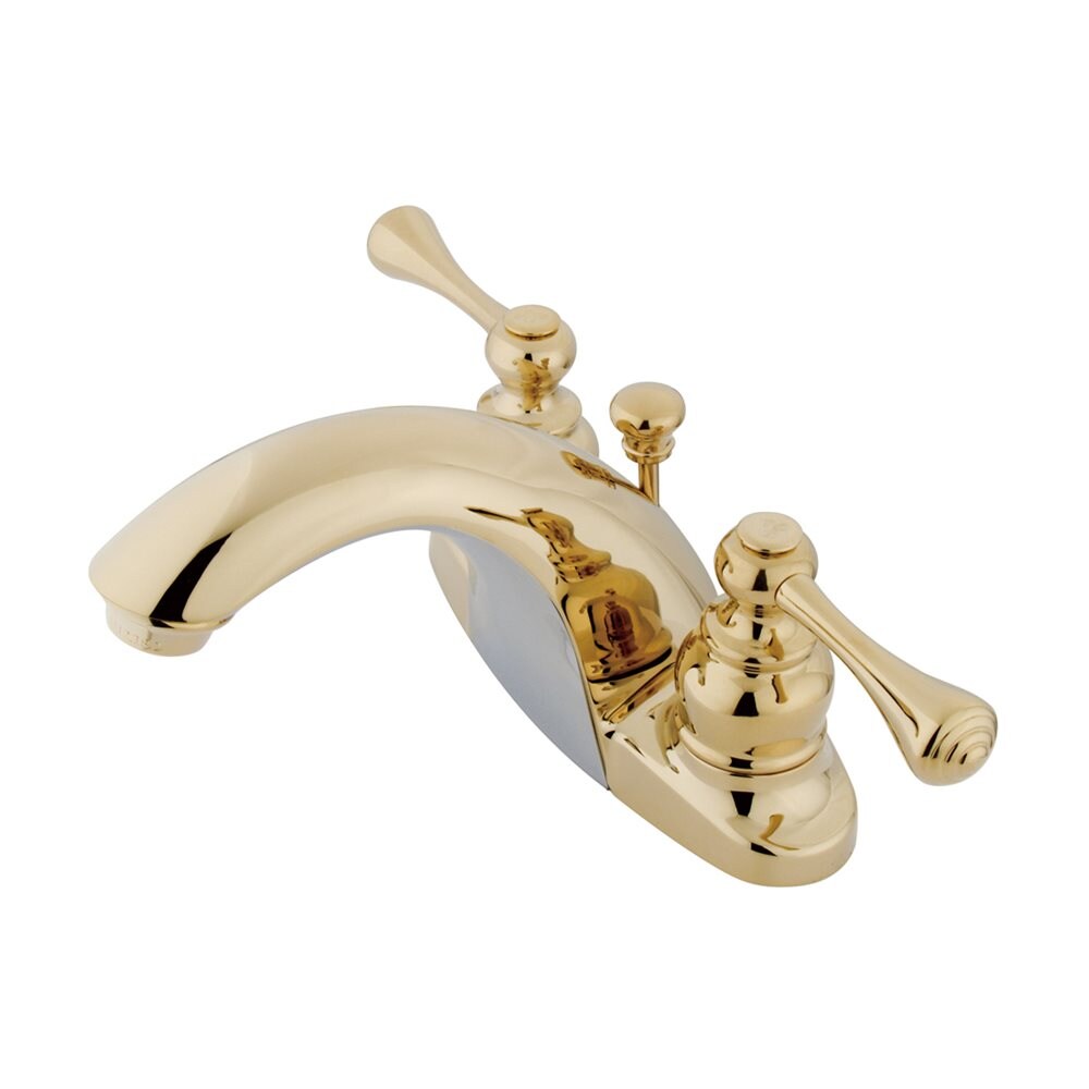 4 in Centerset Single Handle Low-Arc Bathroom Faucet Polished Brass Assembly 