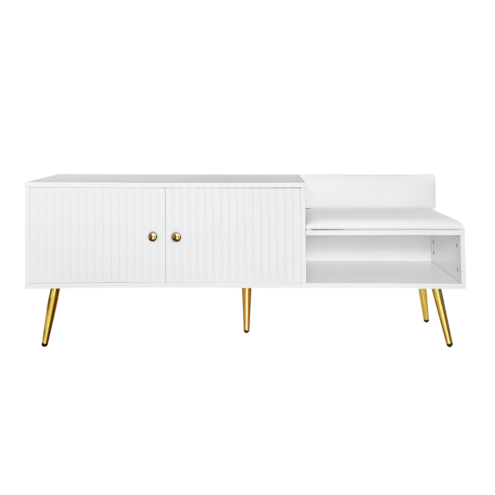 Qualler FSUBTM637K Modern White Storage Bench with Storage 54.3-in x 15-in x 19.3-in