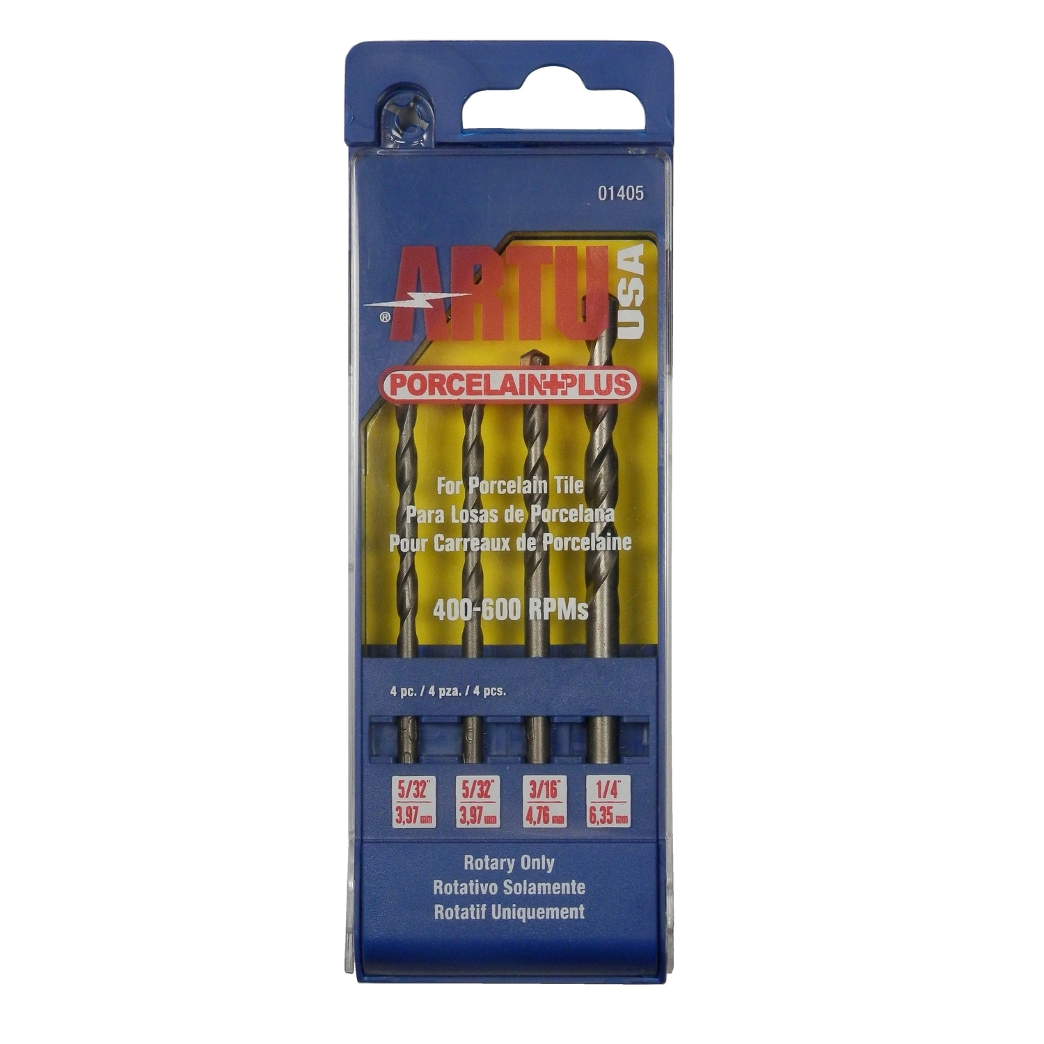 Artu -  Porcelain Plus Tungsten Carbide Tipped Glass and Tile Bit Set Straight Shank 4 pc