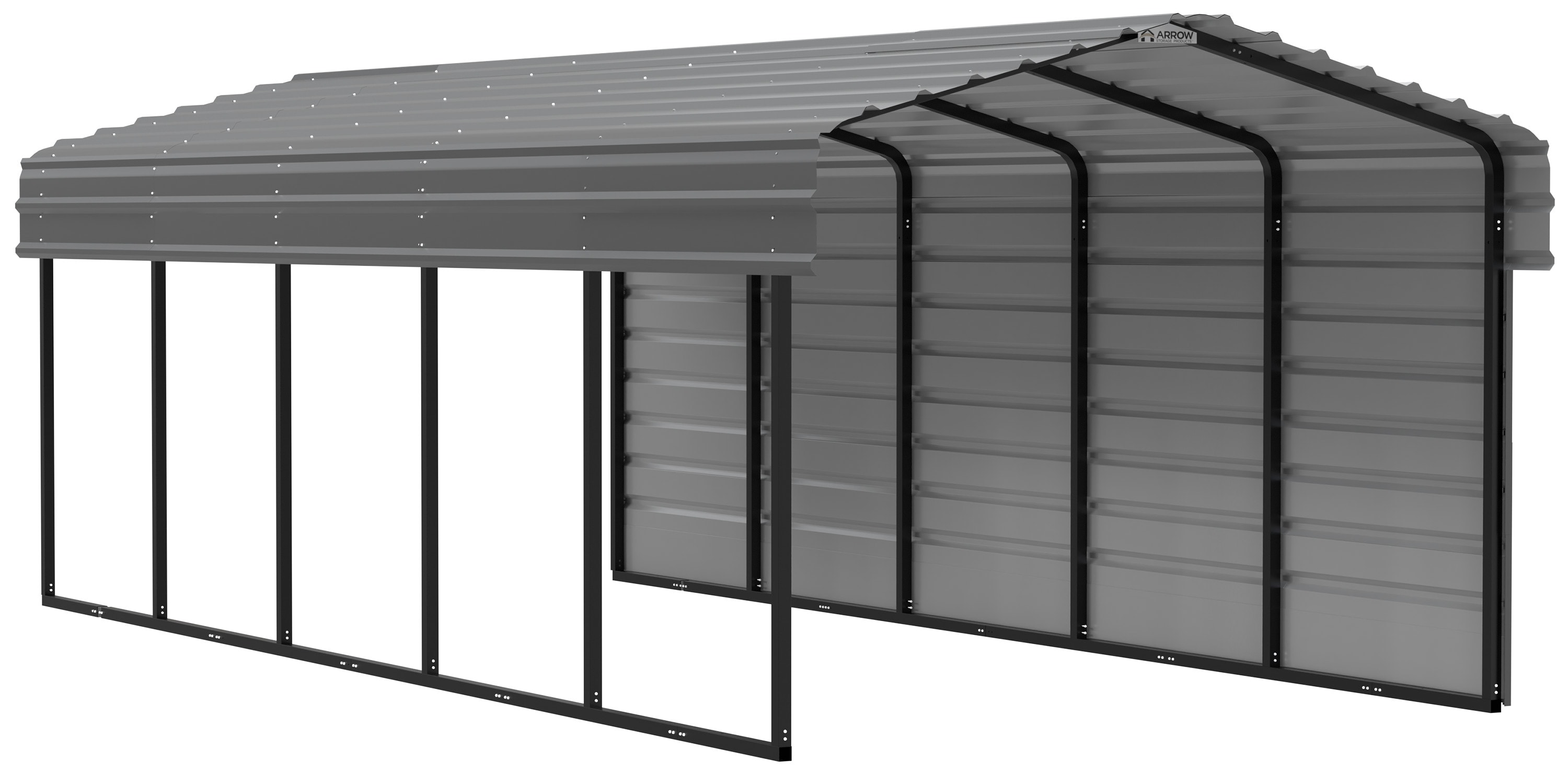 Arrow CPHC102407ECL1 10-ft W x 24-ft L x 7-ft H Charcoal with 1 Side Wall Kit Metal Carport with Metal Roof