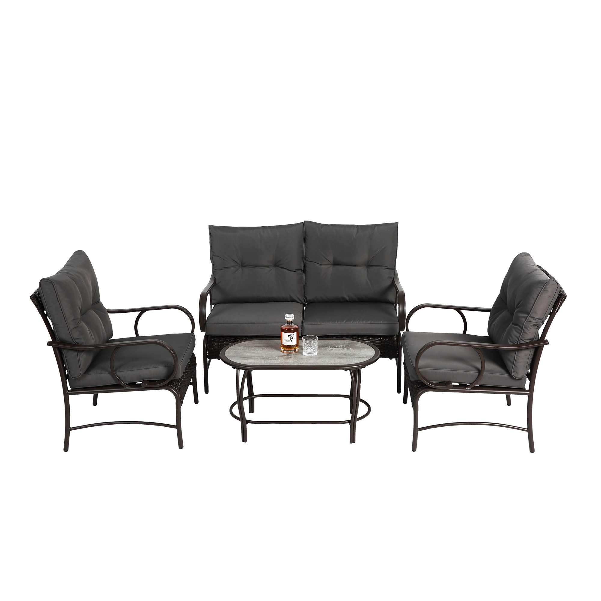 Bybafun YB0600078 4 -Piece Patio Conversation Set with Gray Cushions