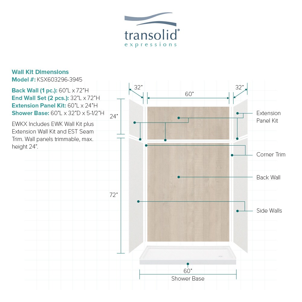 Transolid KSX603296-3945 Alcove-Shower-Kit - View #2