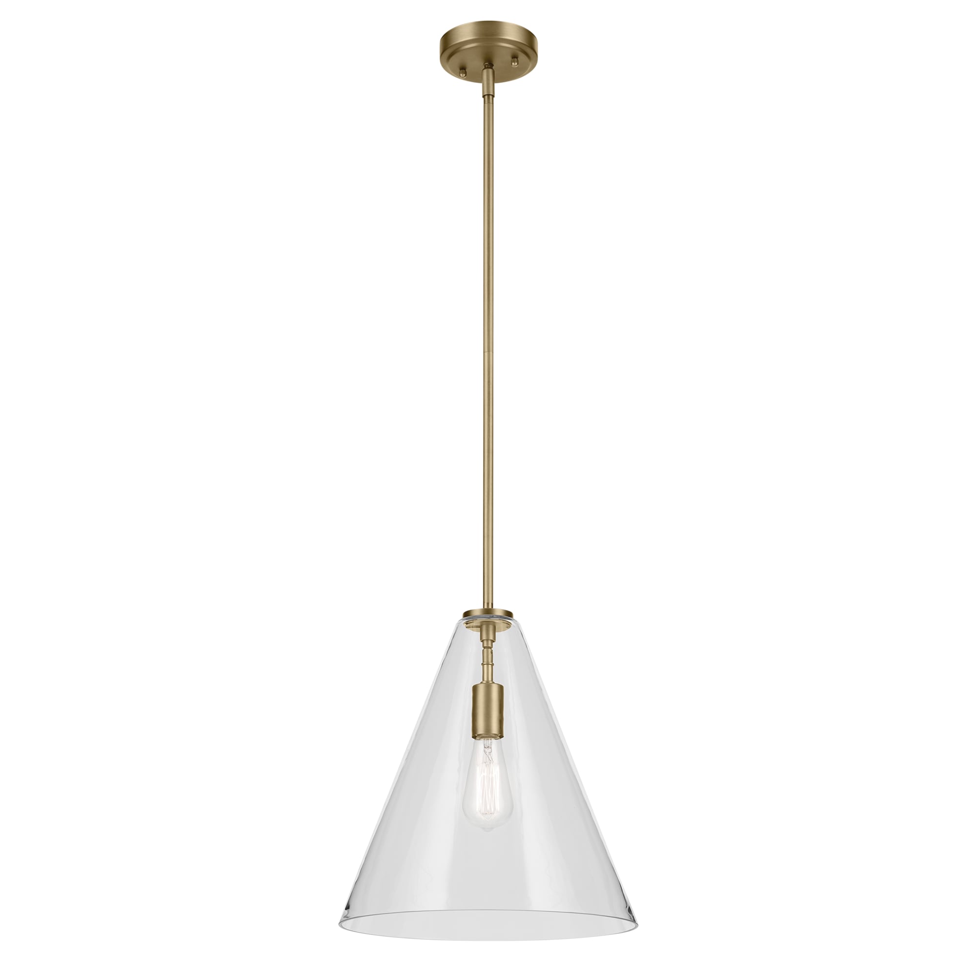 Kichler 42200NBR Everly 1 -Light Natural Brass Modern/contemporary Clear glass Cone Medium Hanging Pendant light