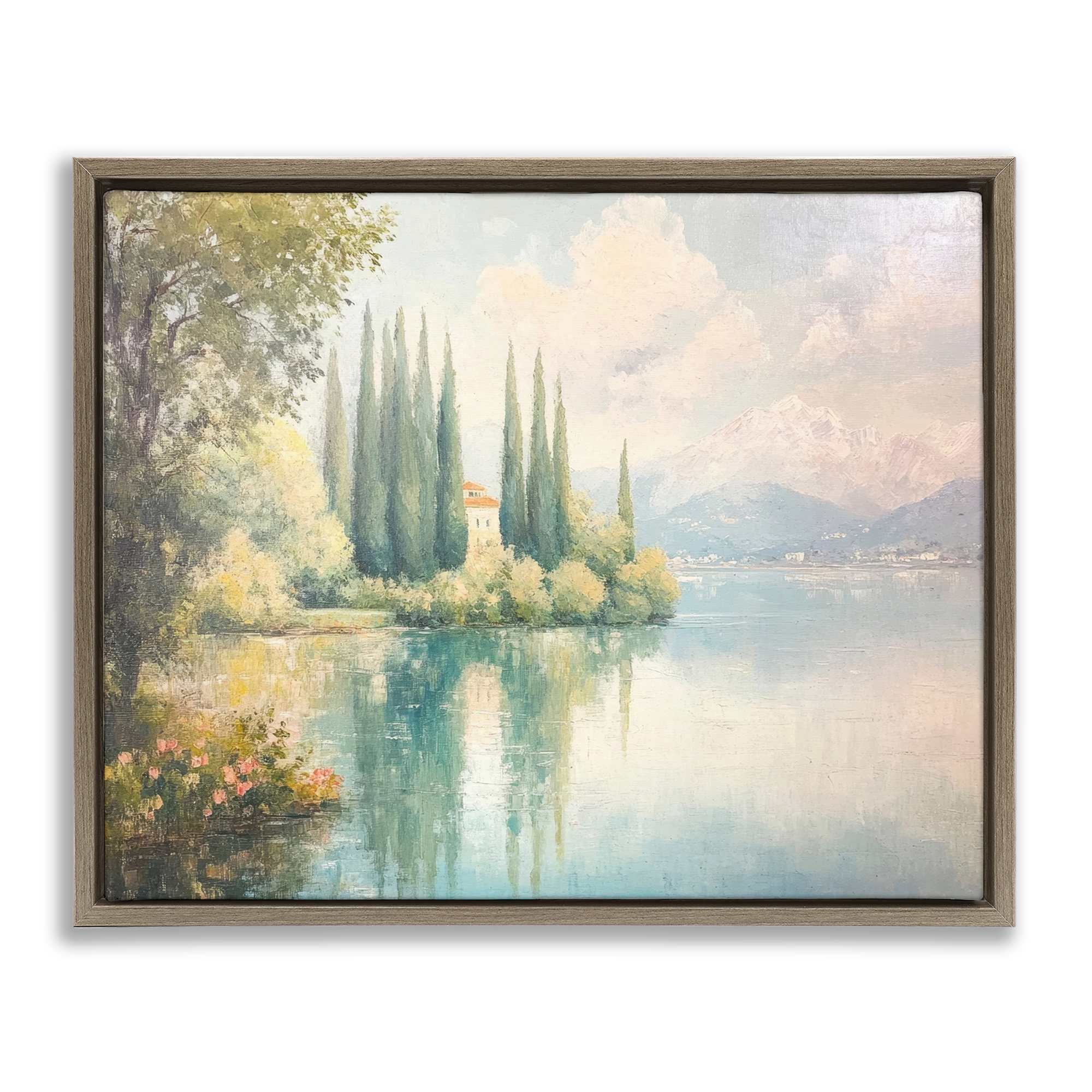 Stupell Industries BT-740-FFE-24X30 Lakeside Mansion View Floating Frame design by Petal Prints Design