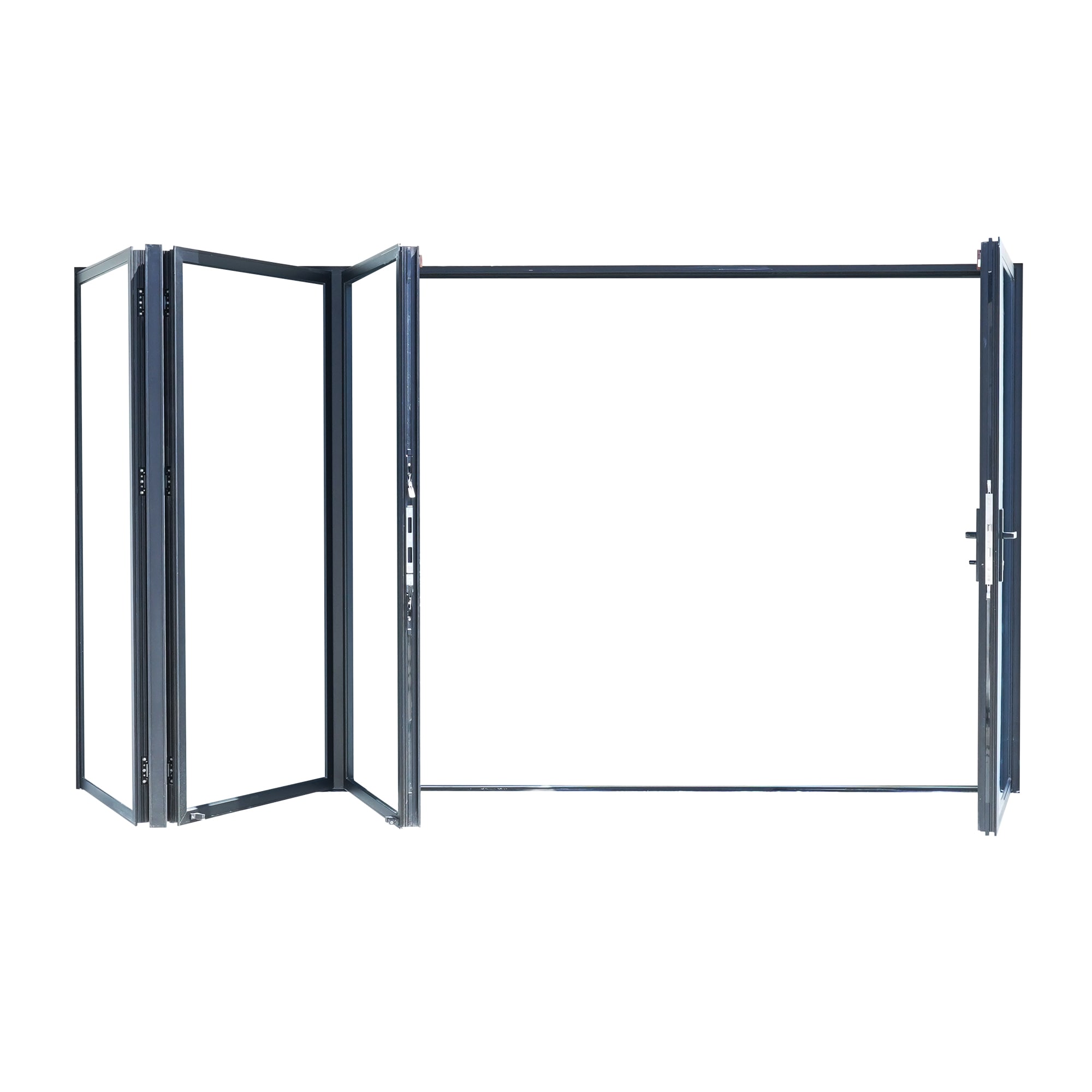 Teza Doors & Windows B85 Series 144-in x 80-in x 3-in Jamb Black Aluminum Right-hand outswing 5-panel Folding Patio Door with Low-E Glass
