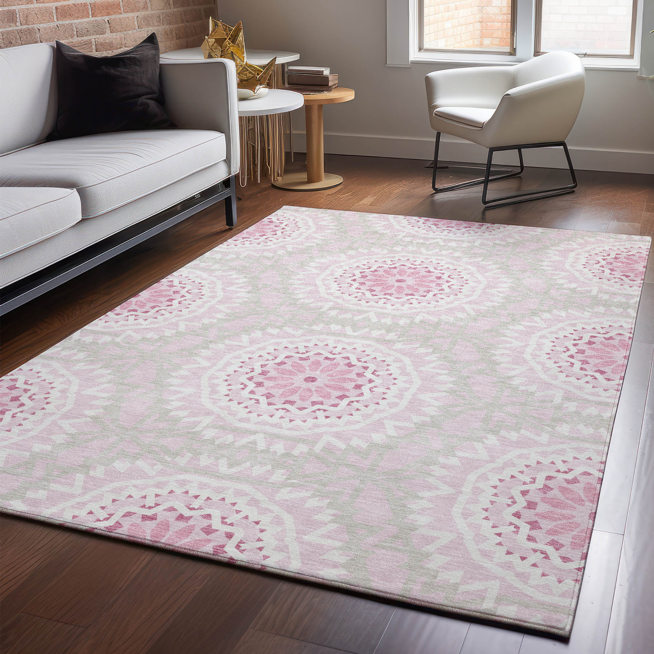 Addison Rugs AMF619PI3X5 Mayfield AMF619PI 3 x 5 (ft) Loomed Polyester Pink Rectangular Indoor Geometric Machine washable Area rug