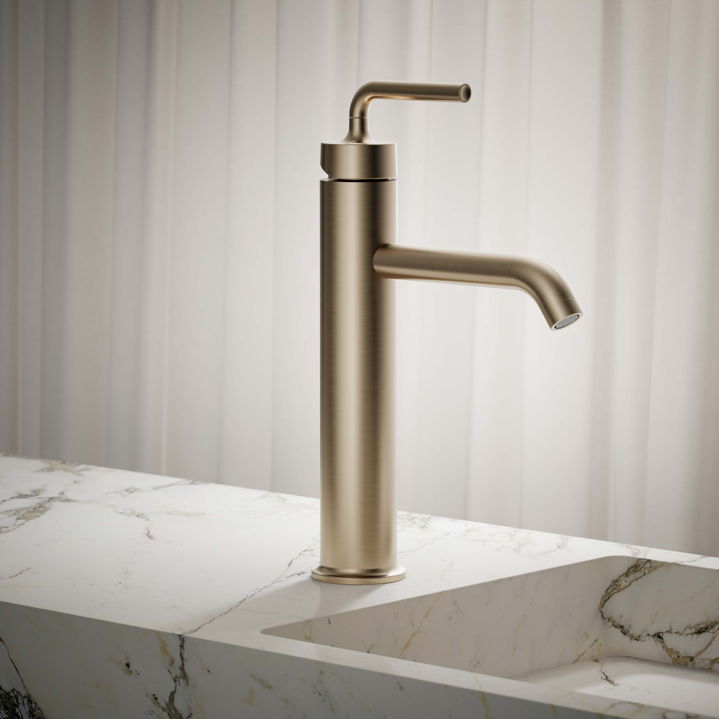 KOHLER 14404-4A-BV Purist Vibrant Brushed Bronze Single hole 1-handle WaterSense Mid-arc Commercial/Residential Handle Bathroom Sink Faucet with Drain