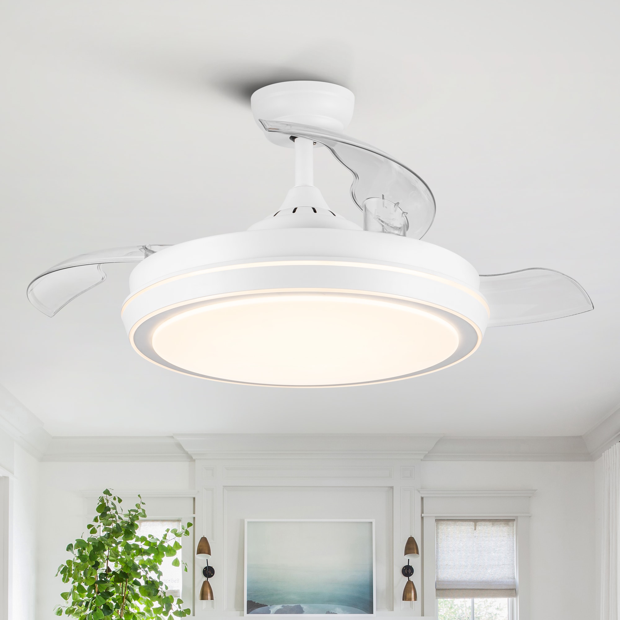 YUHAO LSDC5255WH42 Phantom 42-in Color-Changing Integrated LED White with Clear Blades Ceiling Fan With Light - Remote Included ( 3 -Blade )