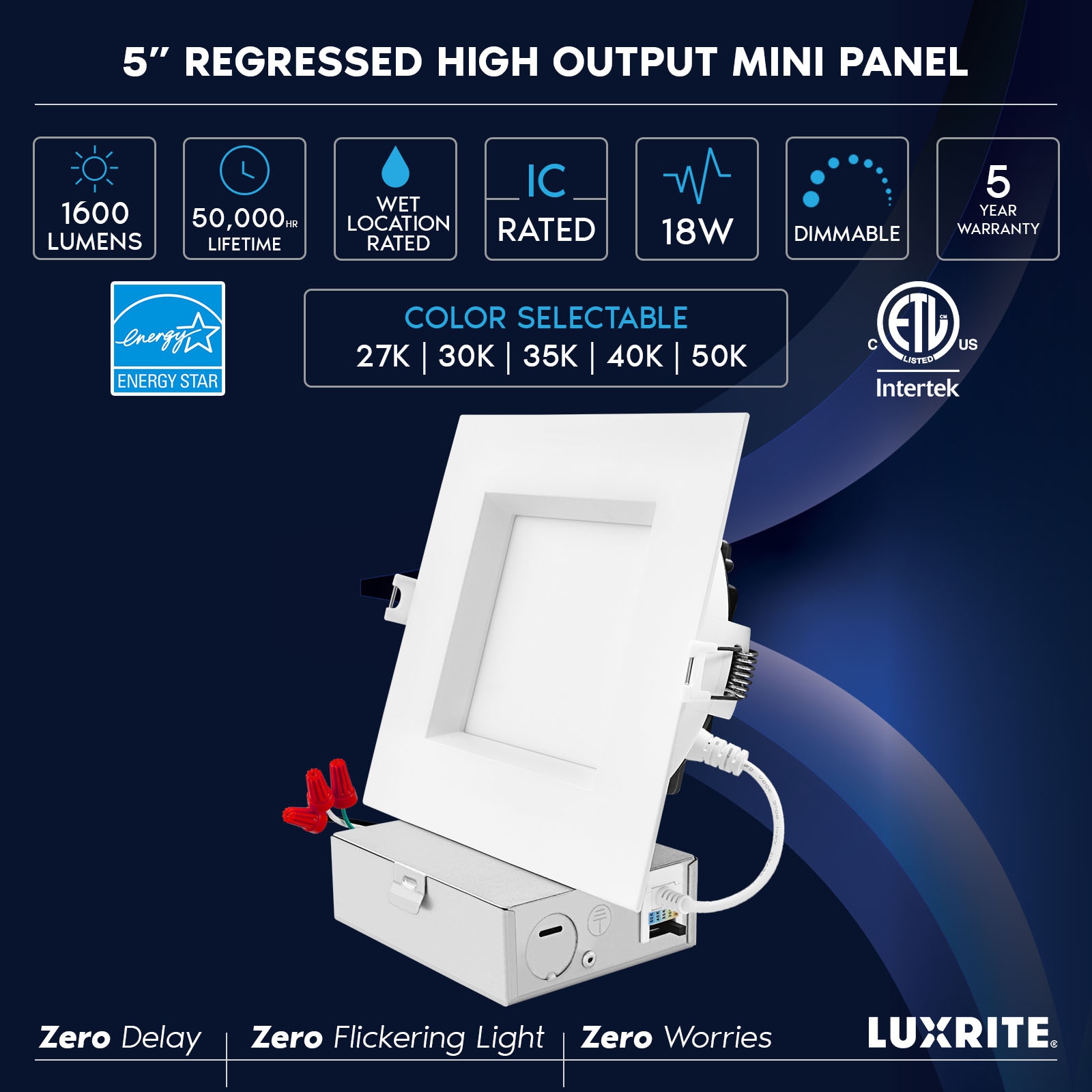 Luxrite White 5-in 1600-Lumen Switchable White Square Dimmable LED ...