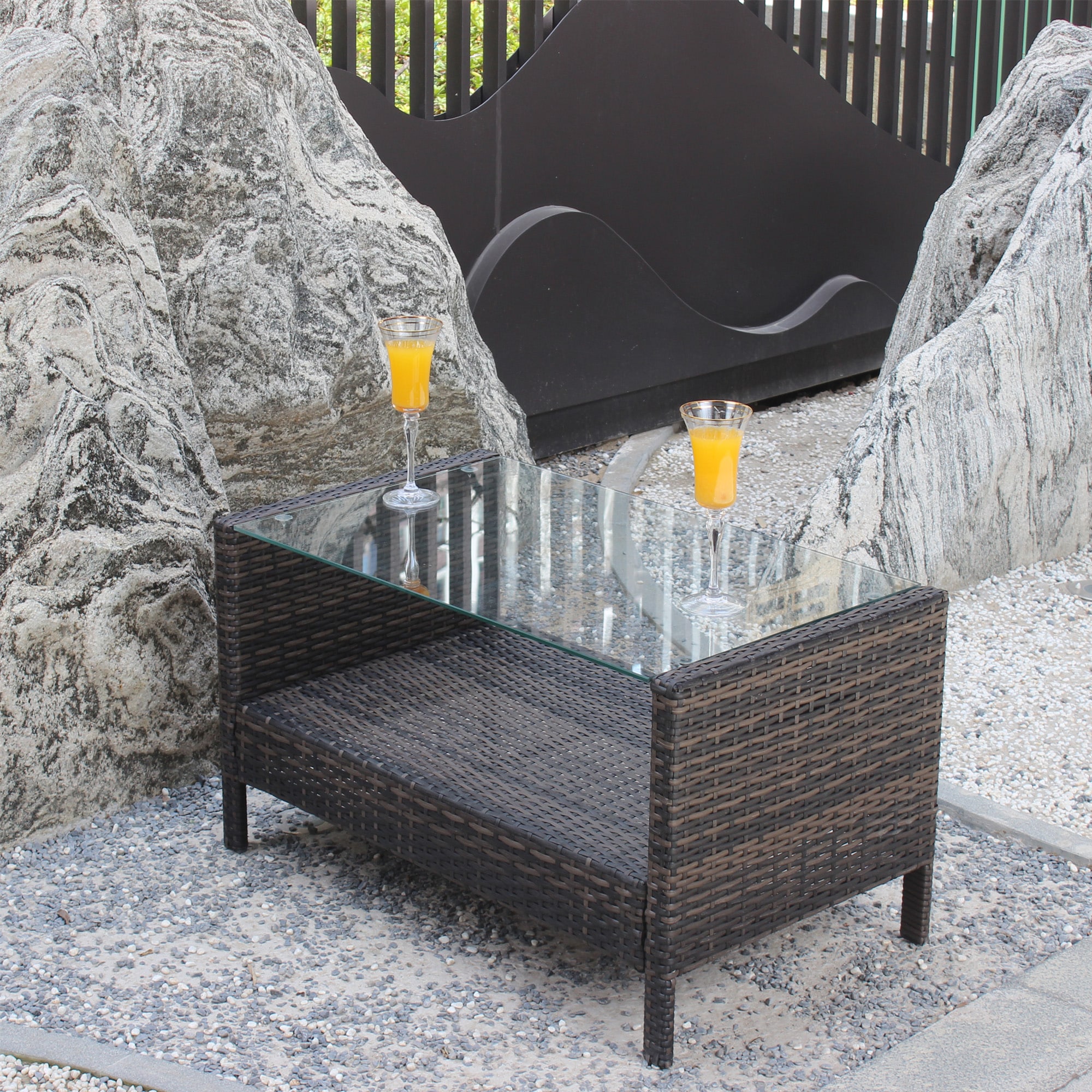 Gaierptone CRXP7X60B6V Patio Coffee Table Rectangle Outdoor Coffee Table 20.5-in W x 34.6-in L