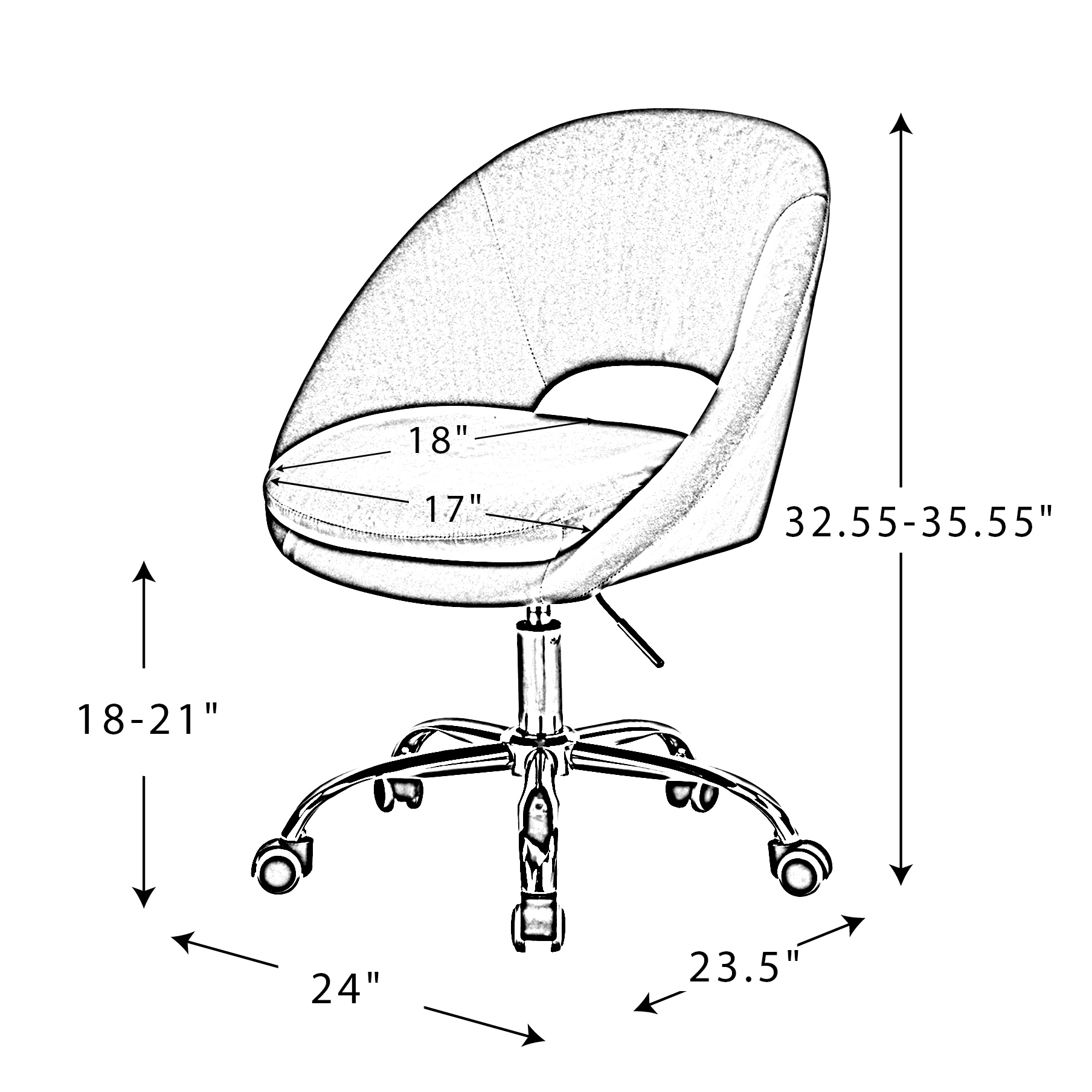 Berta Blue Velvet Swivel Task Chair with Adjustable Height