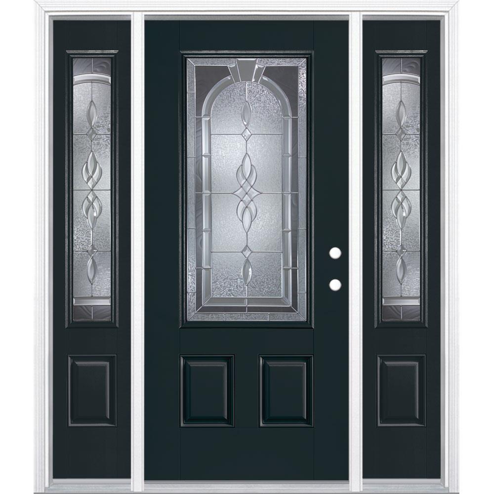 Masonite 896178 Hampton 64-in x 80-in Fiberglass 3/4 Lite Left-Hand Inswing Eclipse Painted Single Front Door with Sidelights with Brickmould Insulating Core
