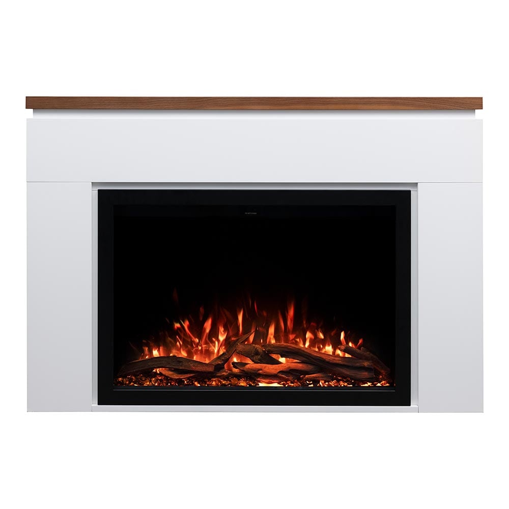 Modern Ember ME-2412M-WHT-38 57 W Sabrina Venetian White Free standing Fan-forced Flat wall Electric Fireplace with Remote Control Included