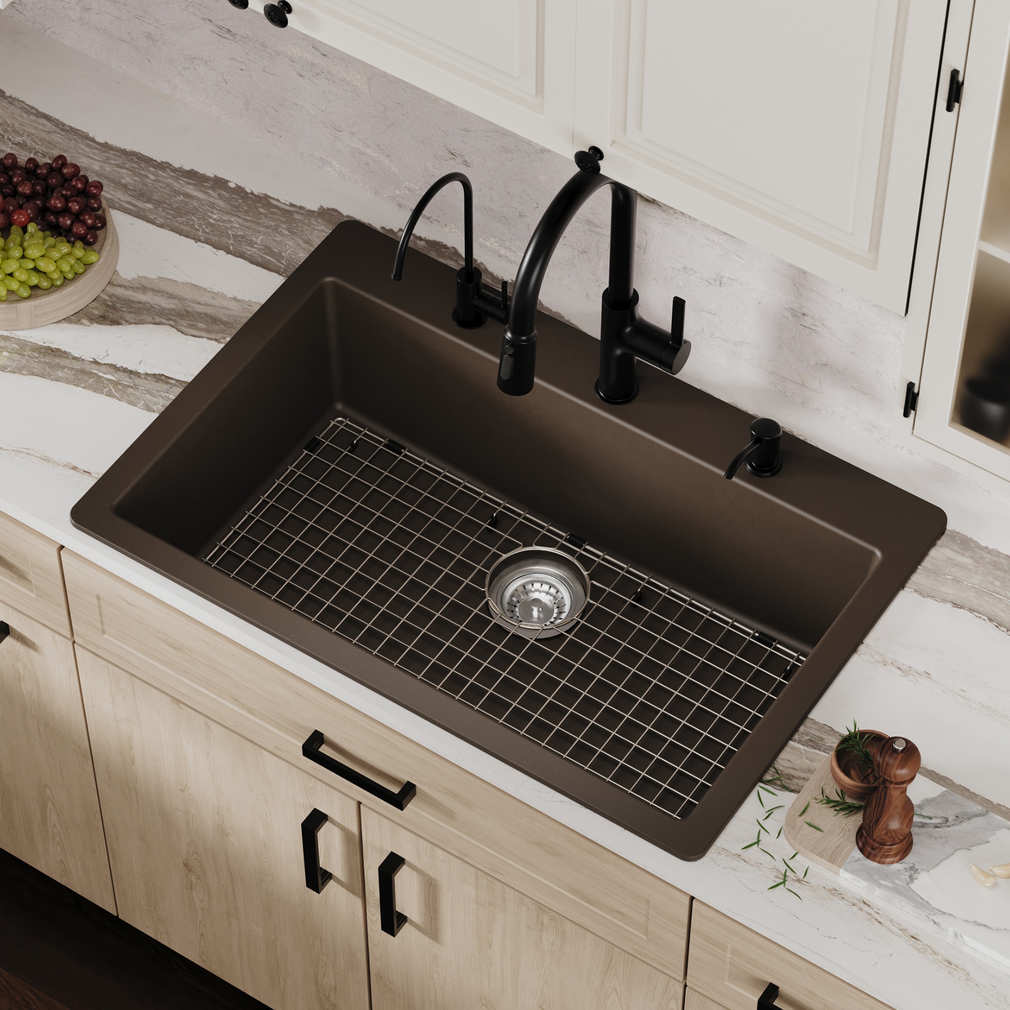 Karran Drop-in or undermount 33-in x 22-in Quartz Single bowl Kitchen Sink #QT-812-BR-PK1