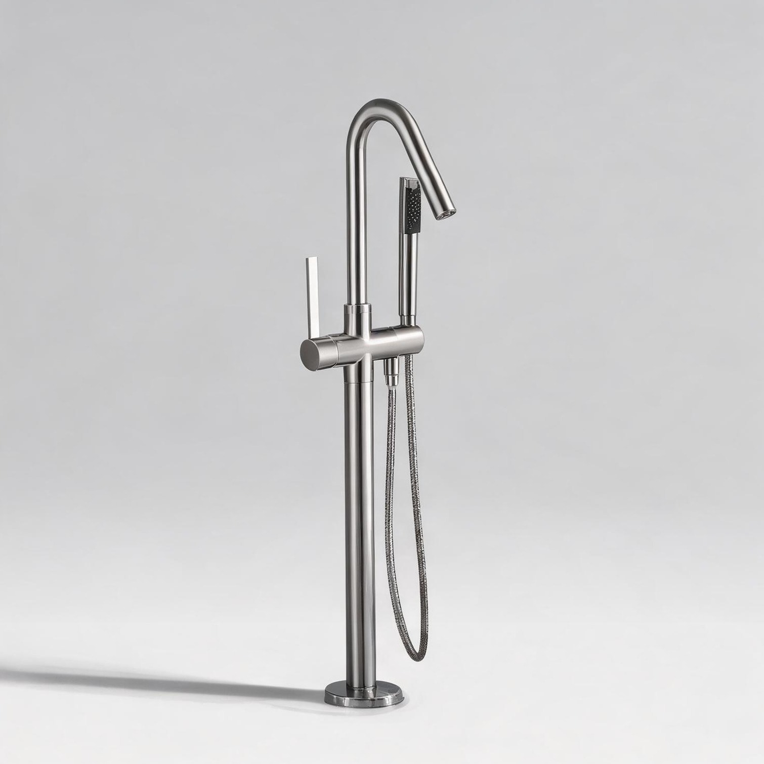 Naturefalls - 44 x 8 x 7 in Bathroom Faucet combining Floor-Mount Tub Filler Brushed Nickel Metal...