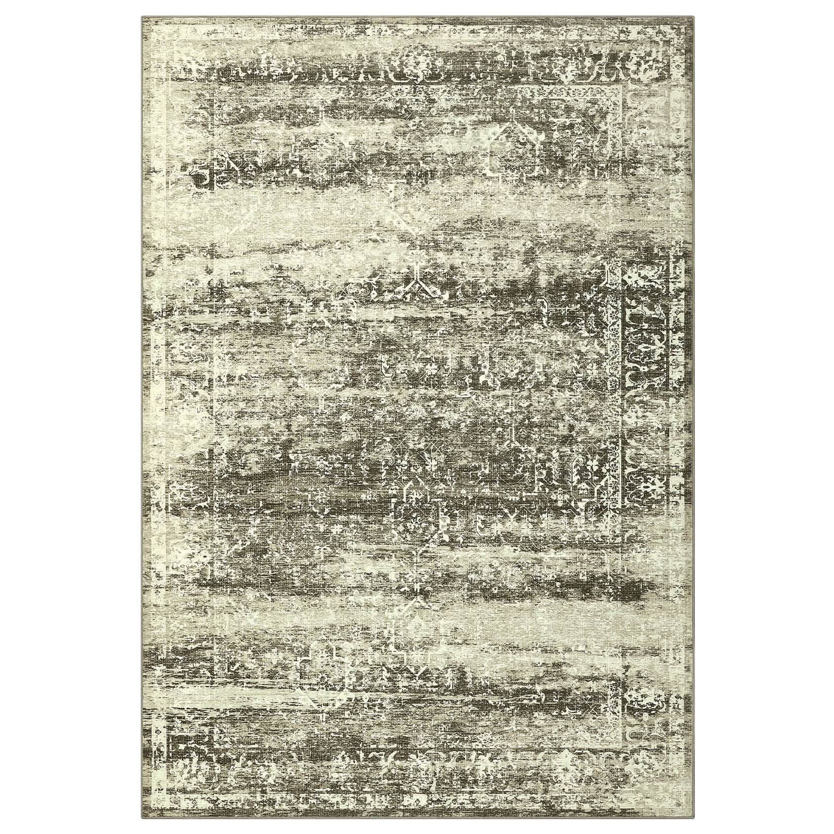 Qeetex LSN-PHO-16OSU8LG 10 x 13 ft Polyester Cashmere Imitation Brown Rectangular Hallway Bathroom Entryway Kitchen Office Foldable Flower Printed Persian Washable Area Rug