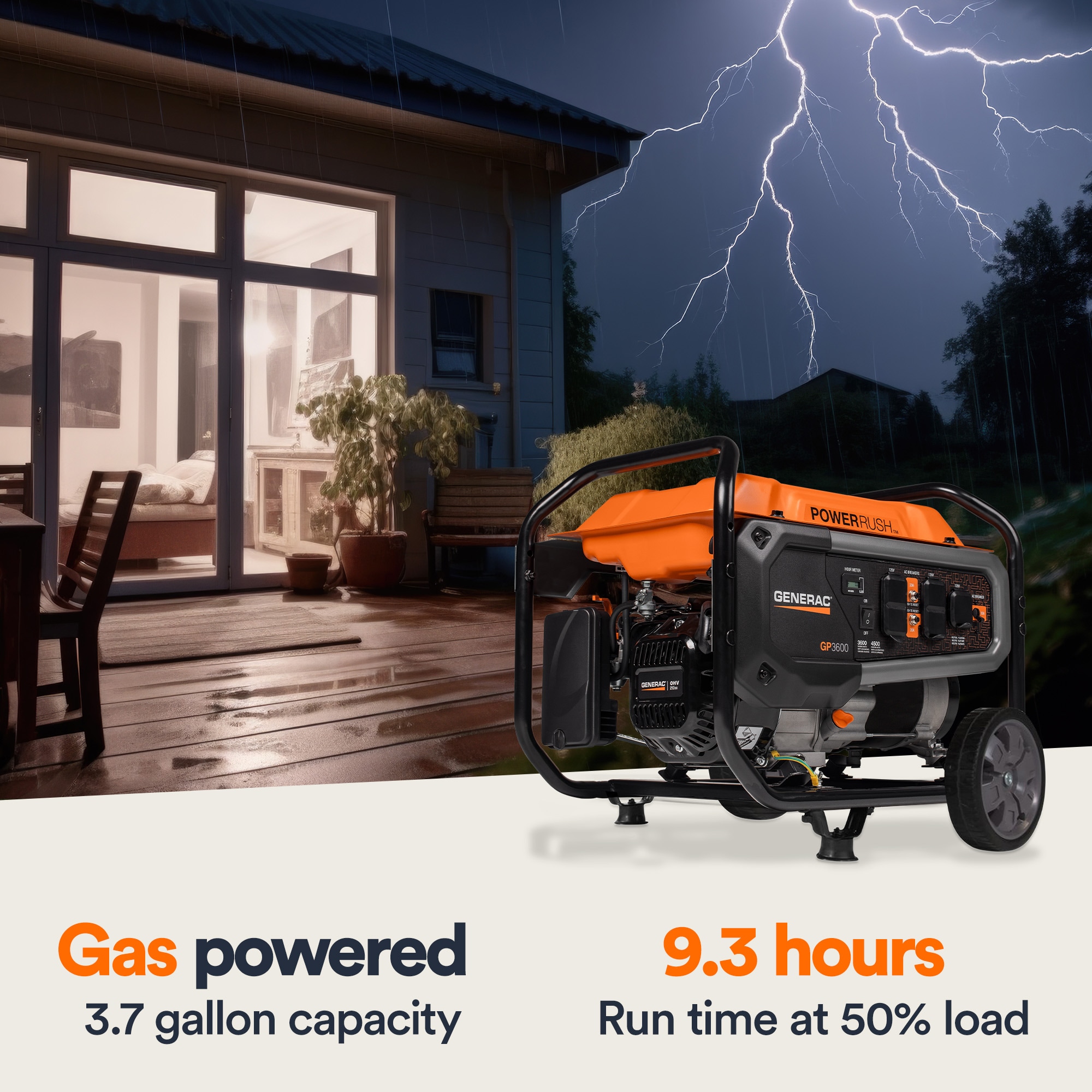 Generac 3600-Watt Single Fuel (Gasoline) Portable Generator In The ...