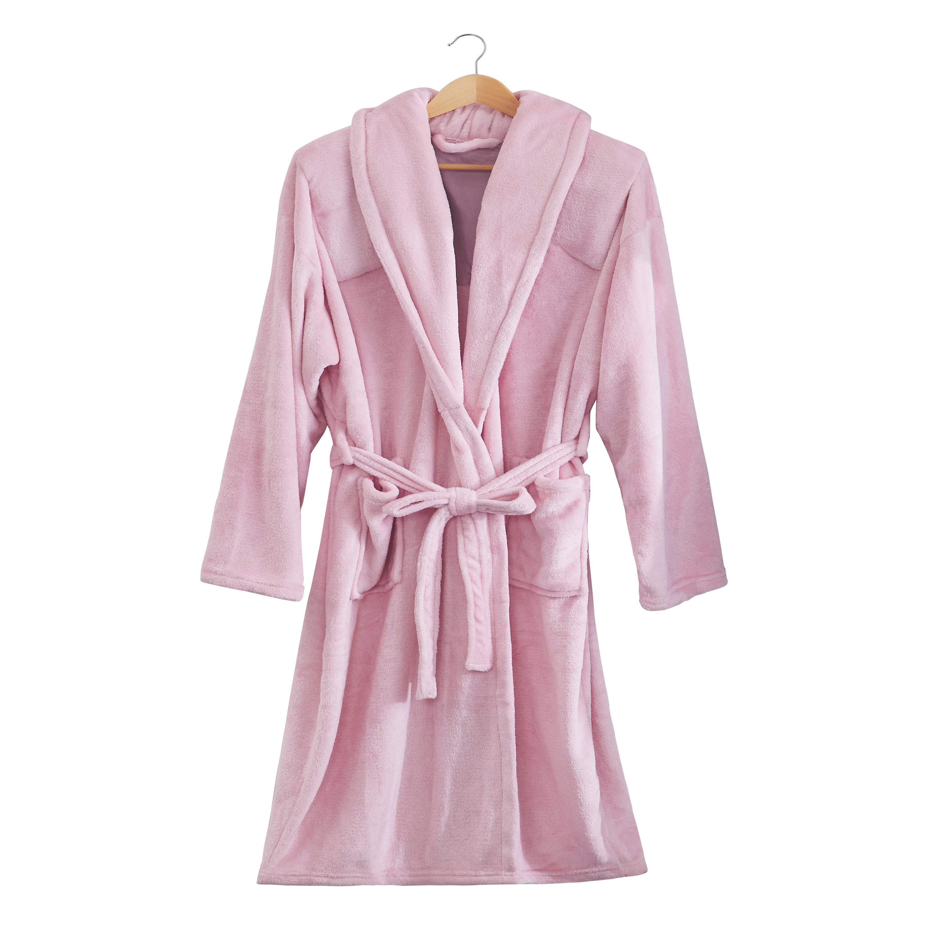 Sutton Home Medium Adult Unisex Pink Pocketed Solid Polyester Bathrobe ...