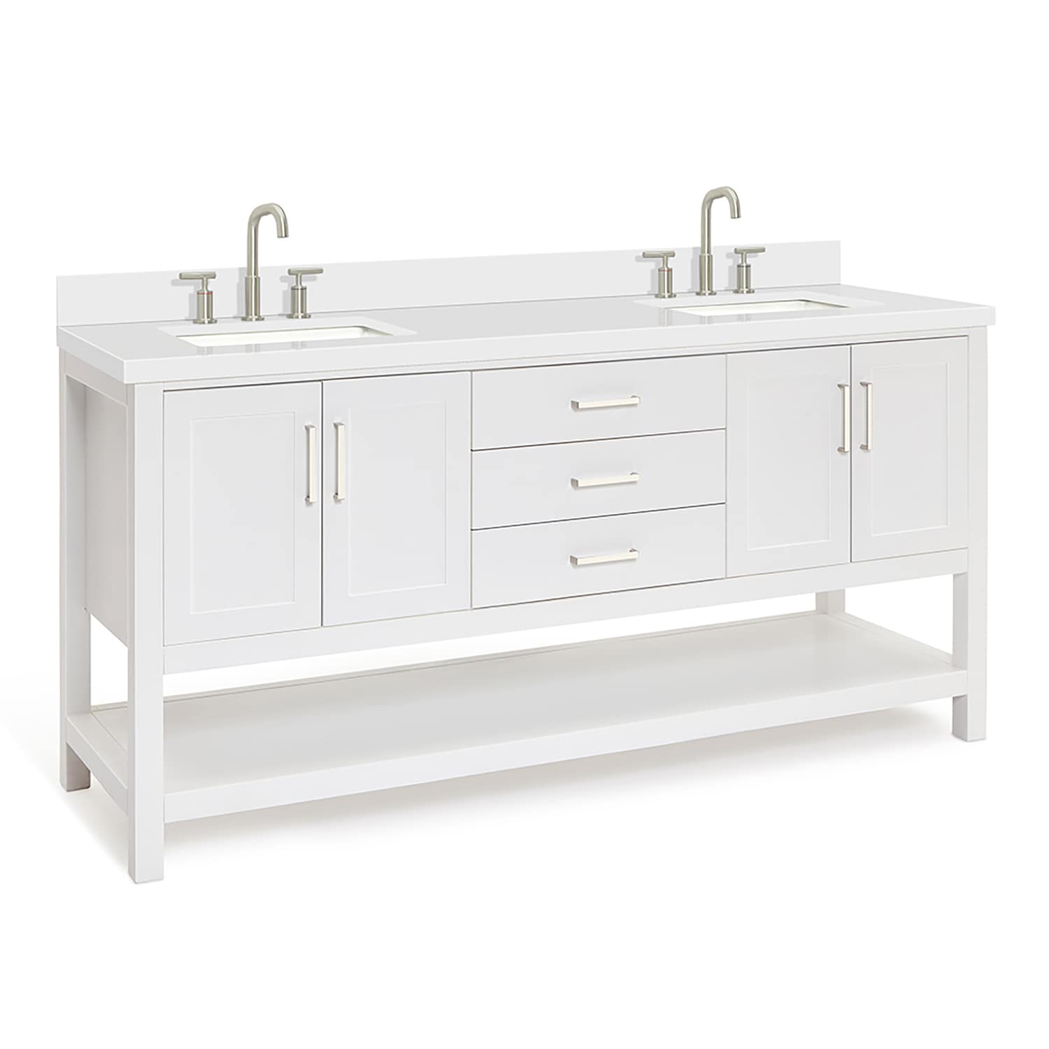 Magnolia 73" White Quartz Double Sink Freestanding Vanity