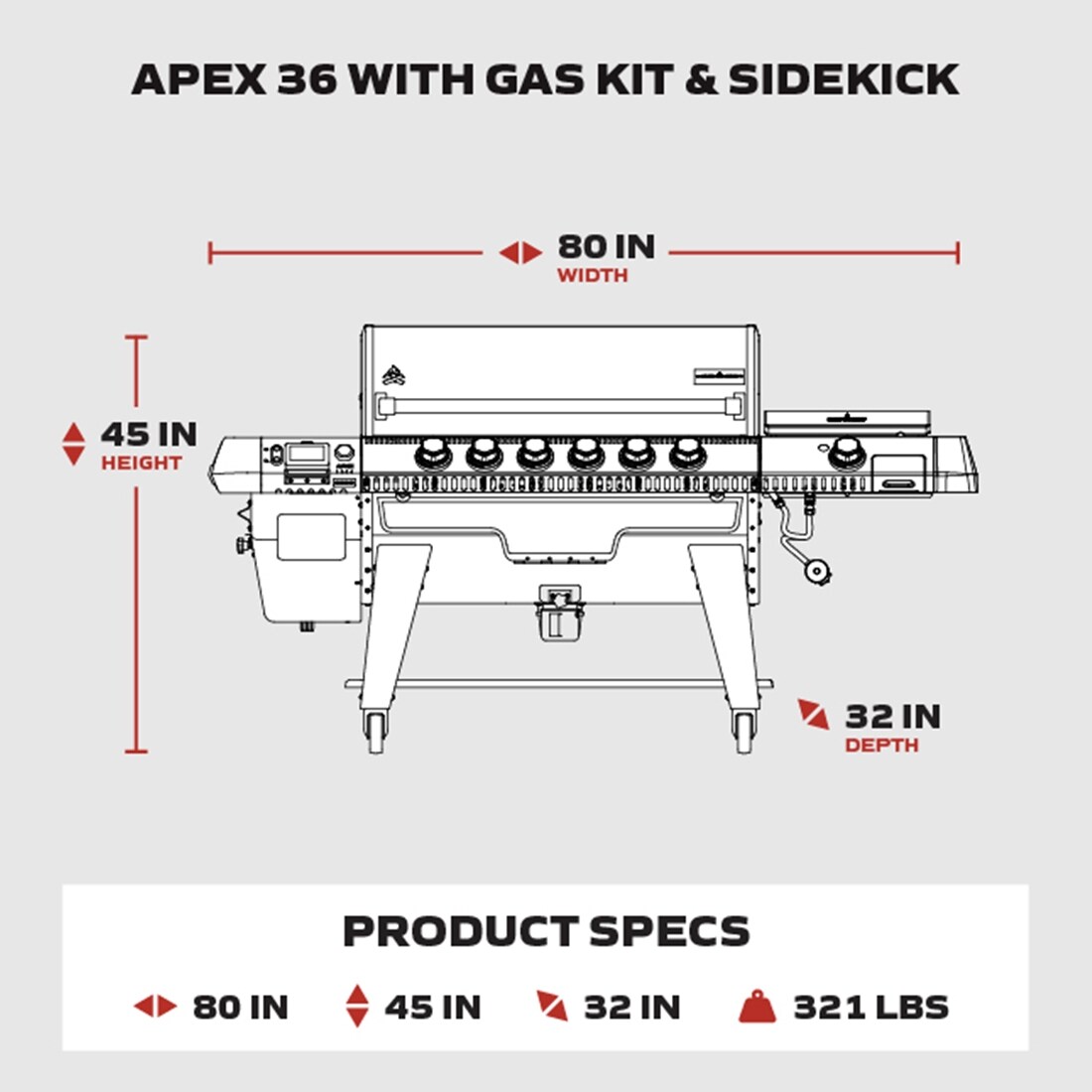 Camp Chef Apex 36 in with Gas Kit and Sidekick 1236 Sq in Silver